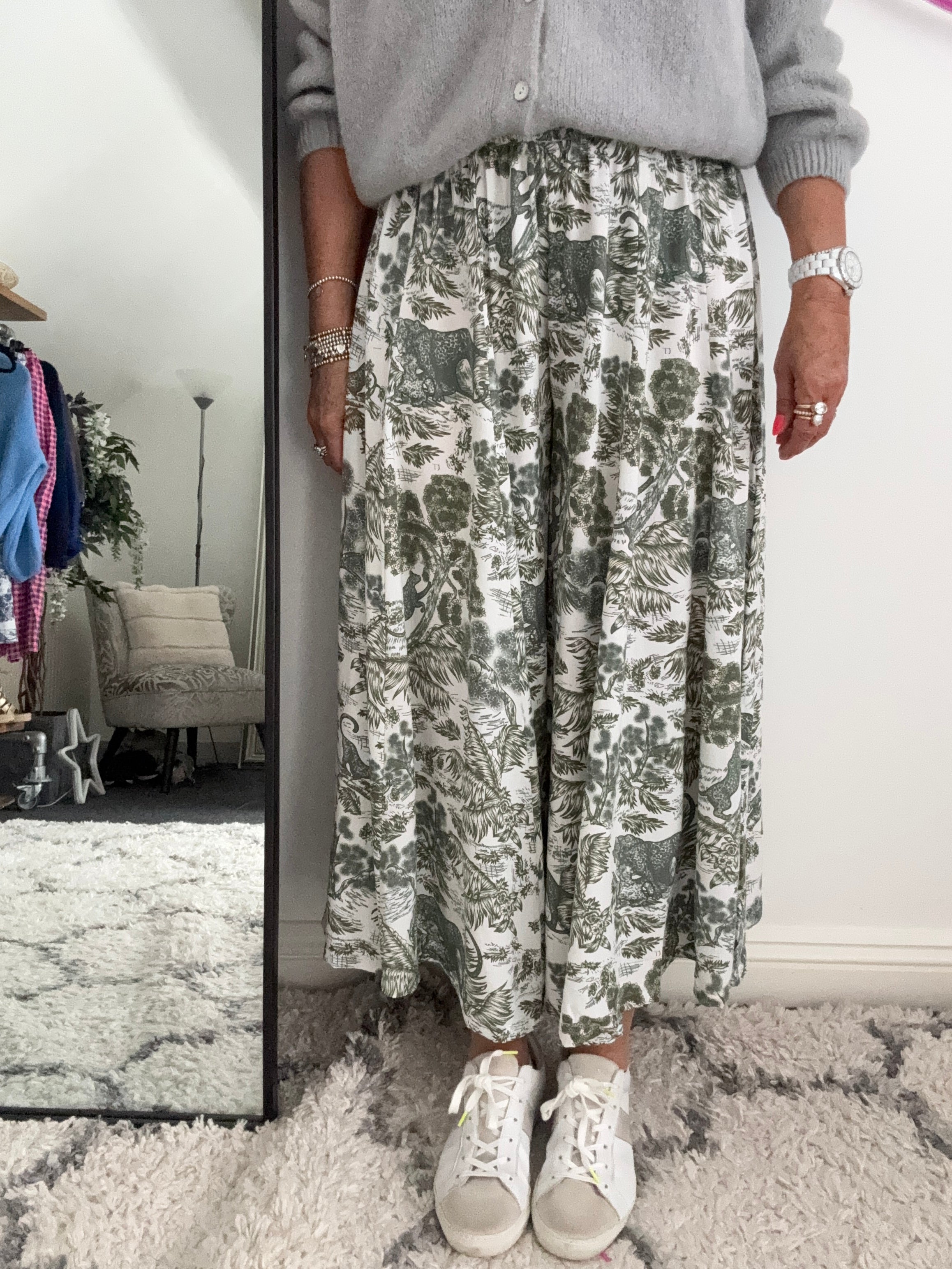Wide Leg Trousers in Khaki Jungle Print