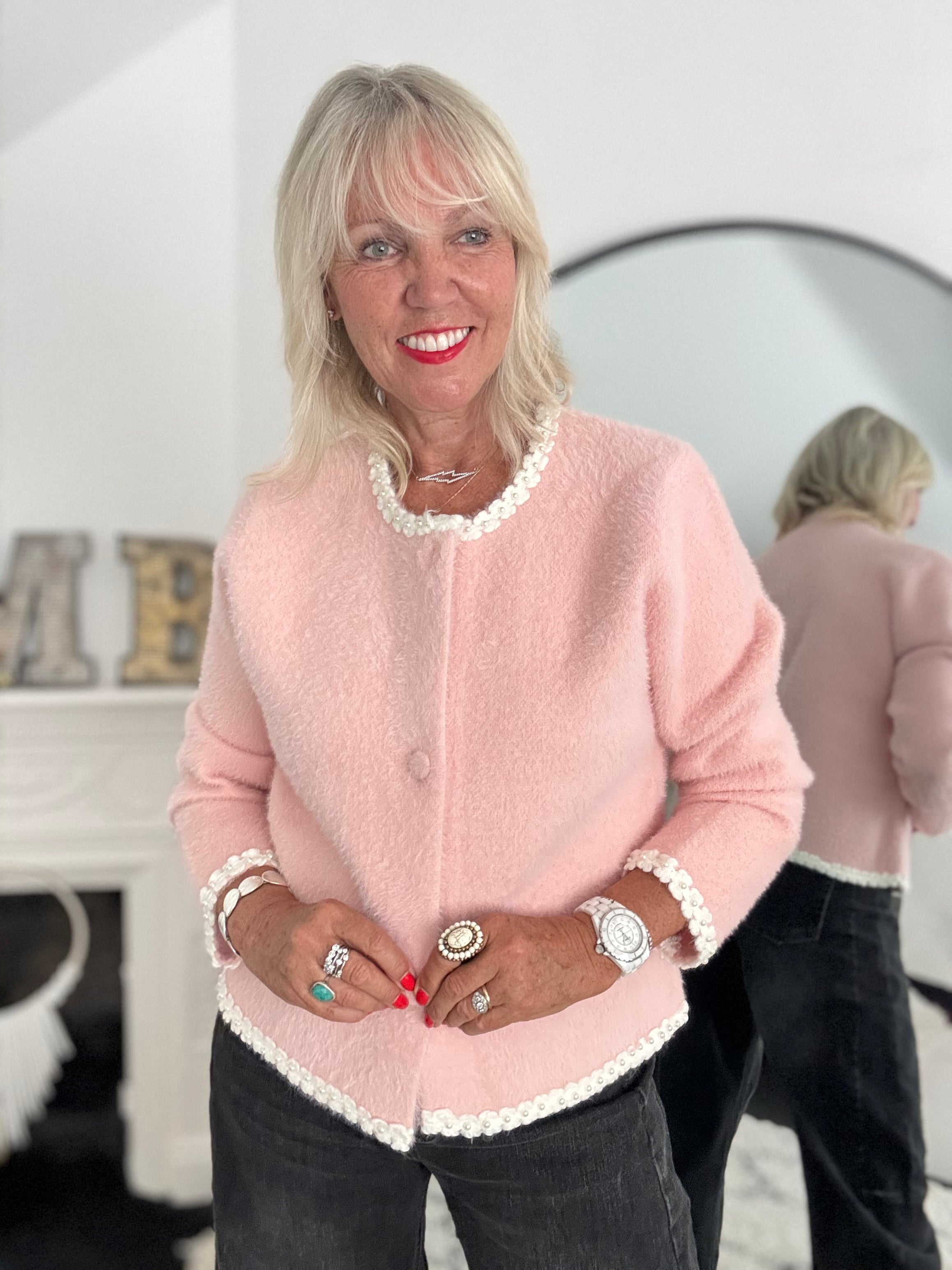 Button Cardi Jacket in Pink
