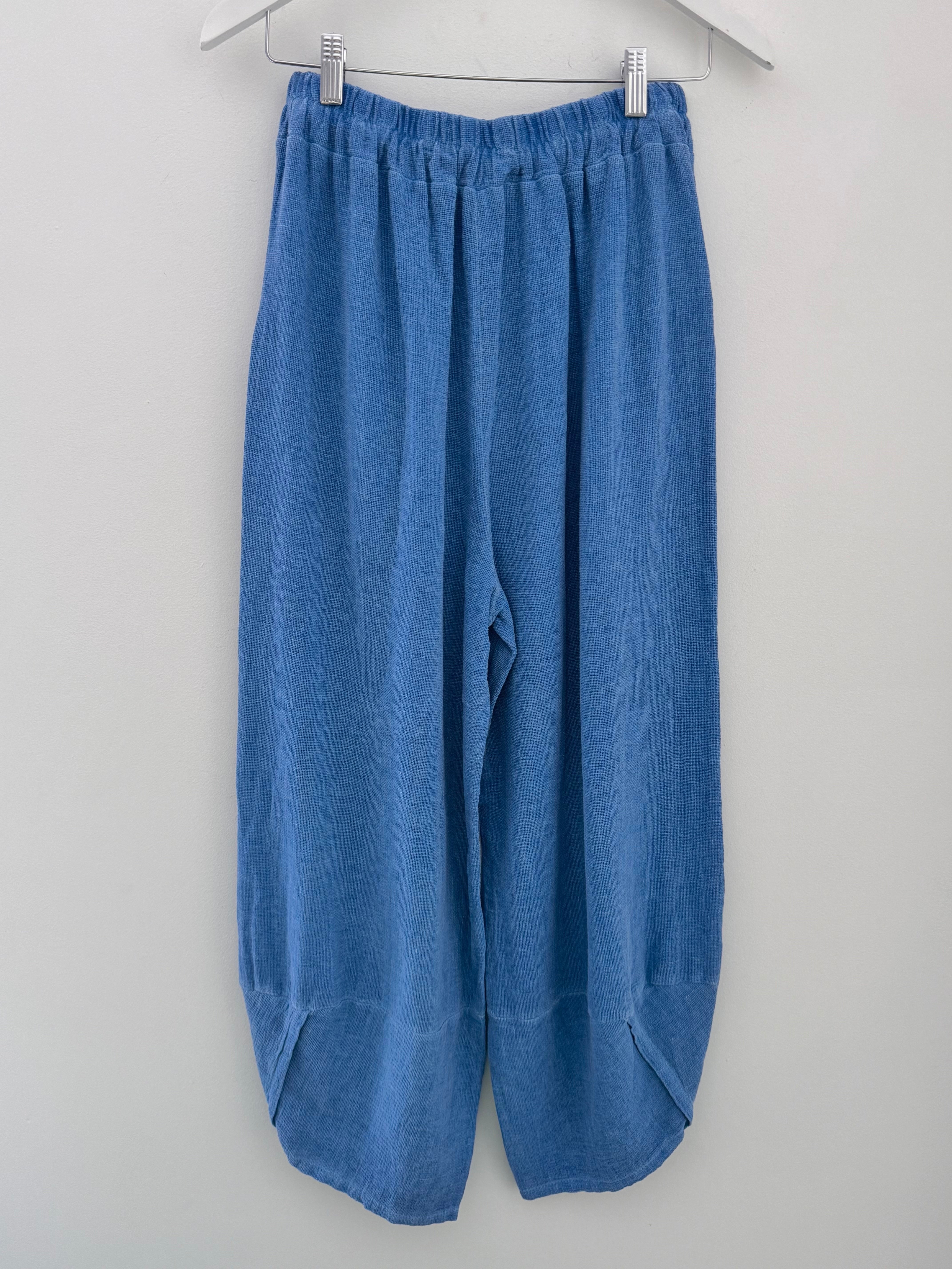 Linen & Cotton Barrel Trousers in Sky Blue