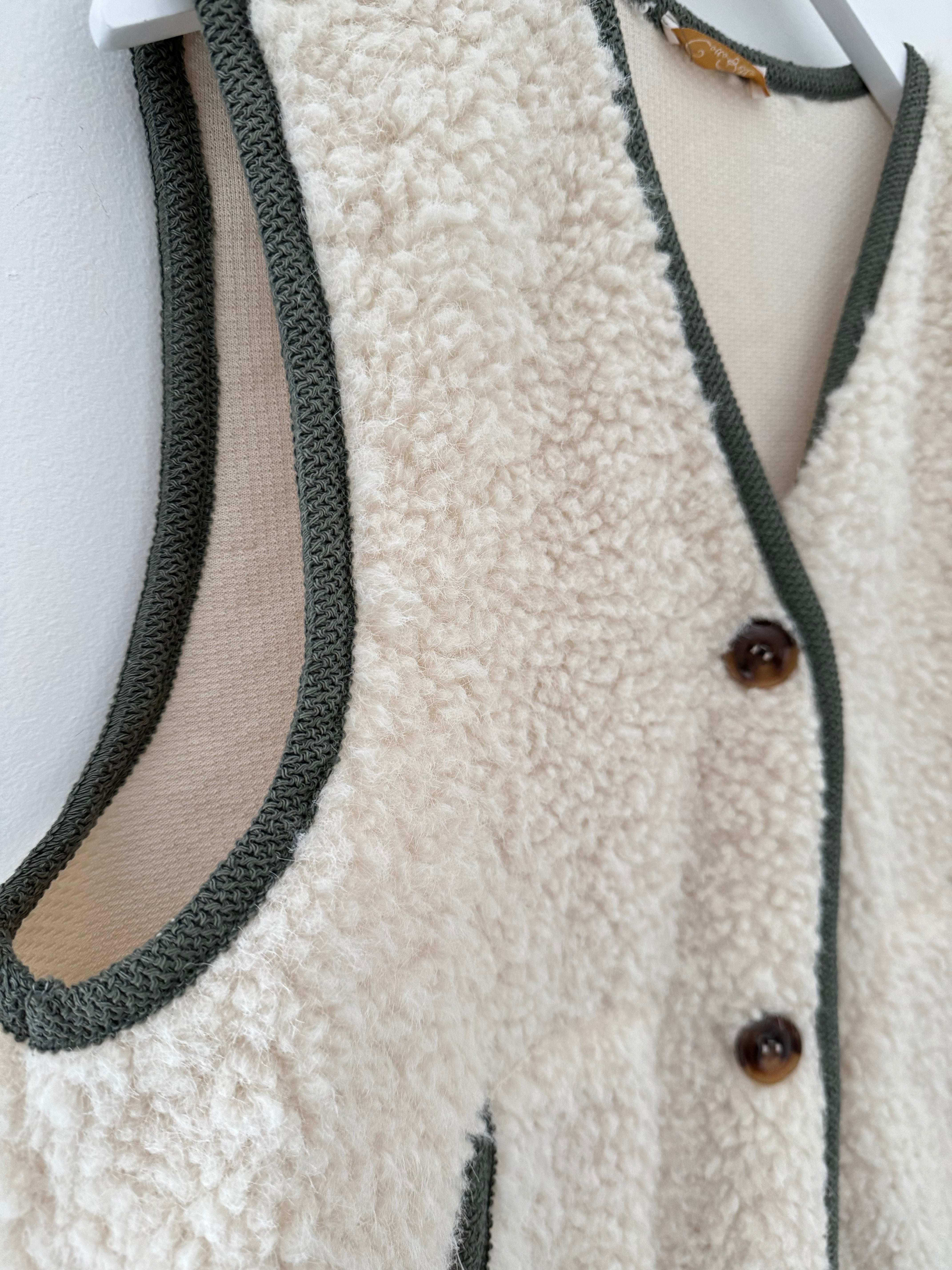 Sheepskin Borg Gilet with Khaki Trim