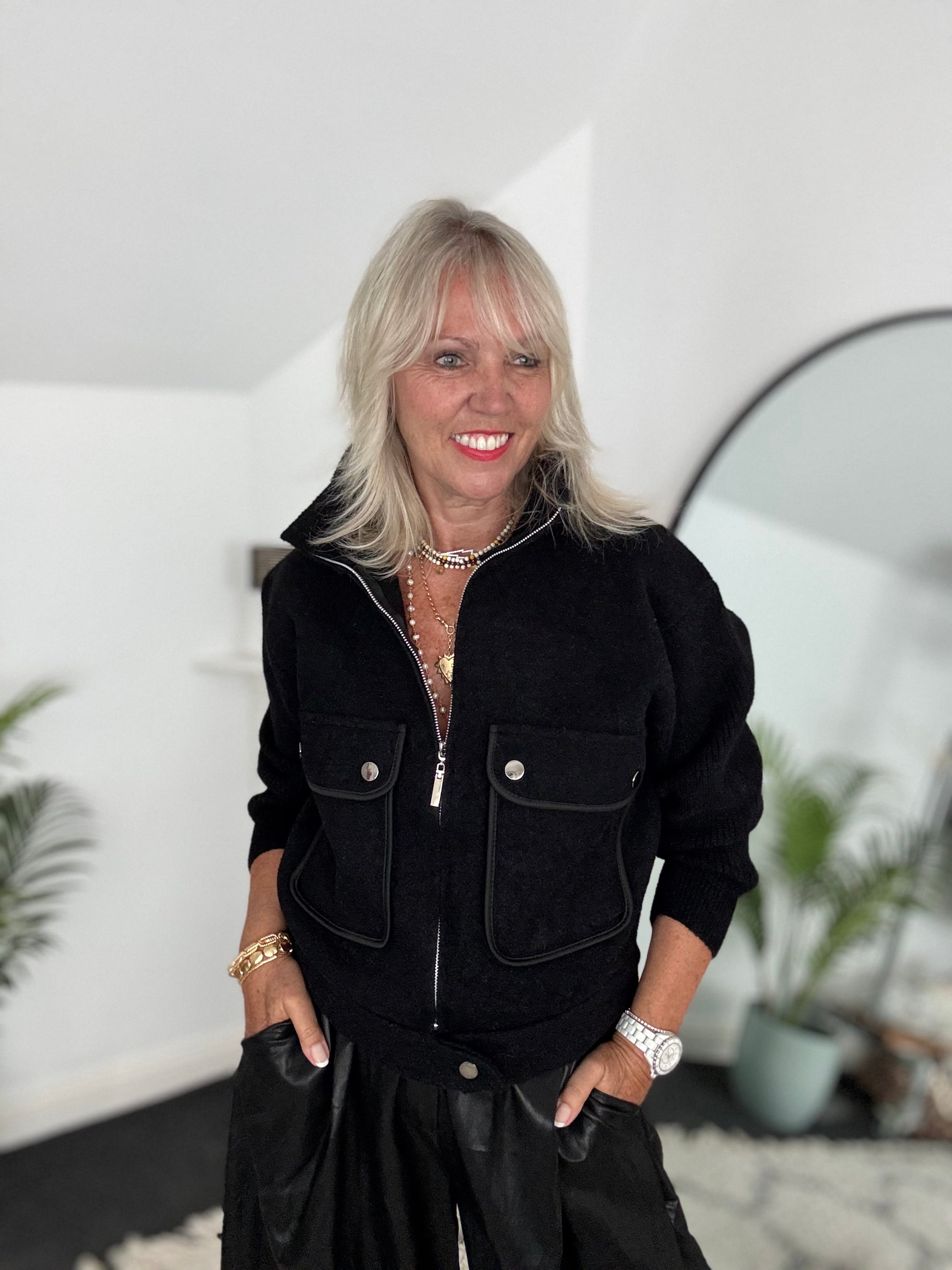 Zip Front Jacket in Black