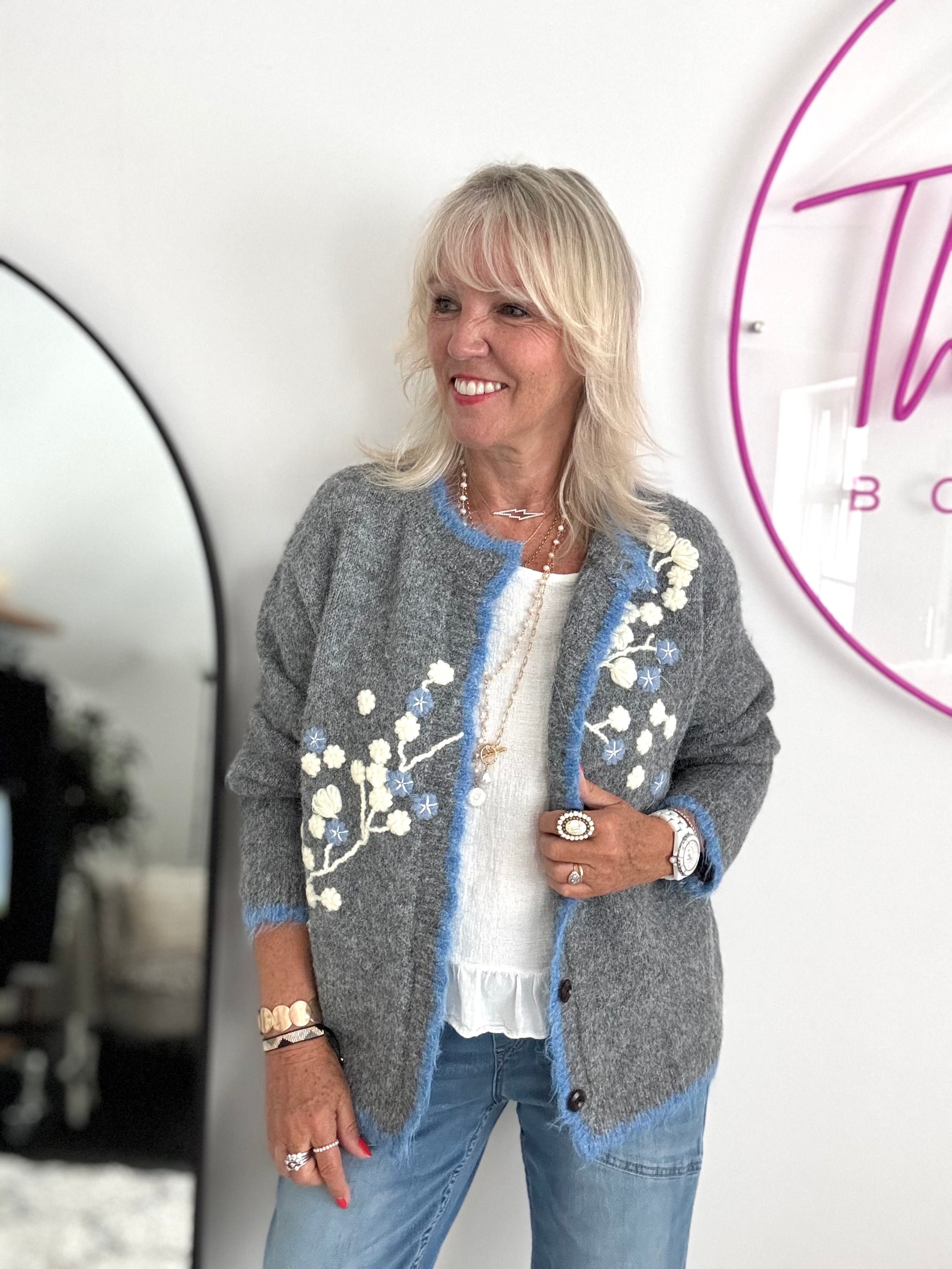 Soft Cardi with Embroidered Flowers