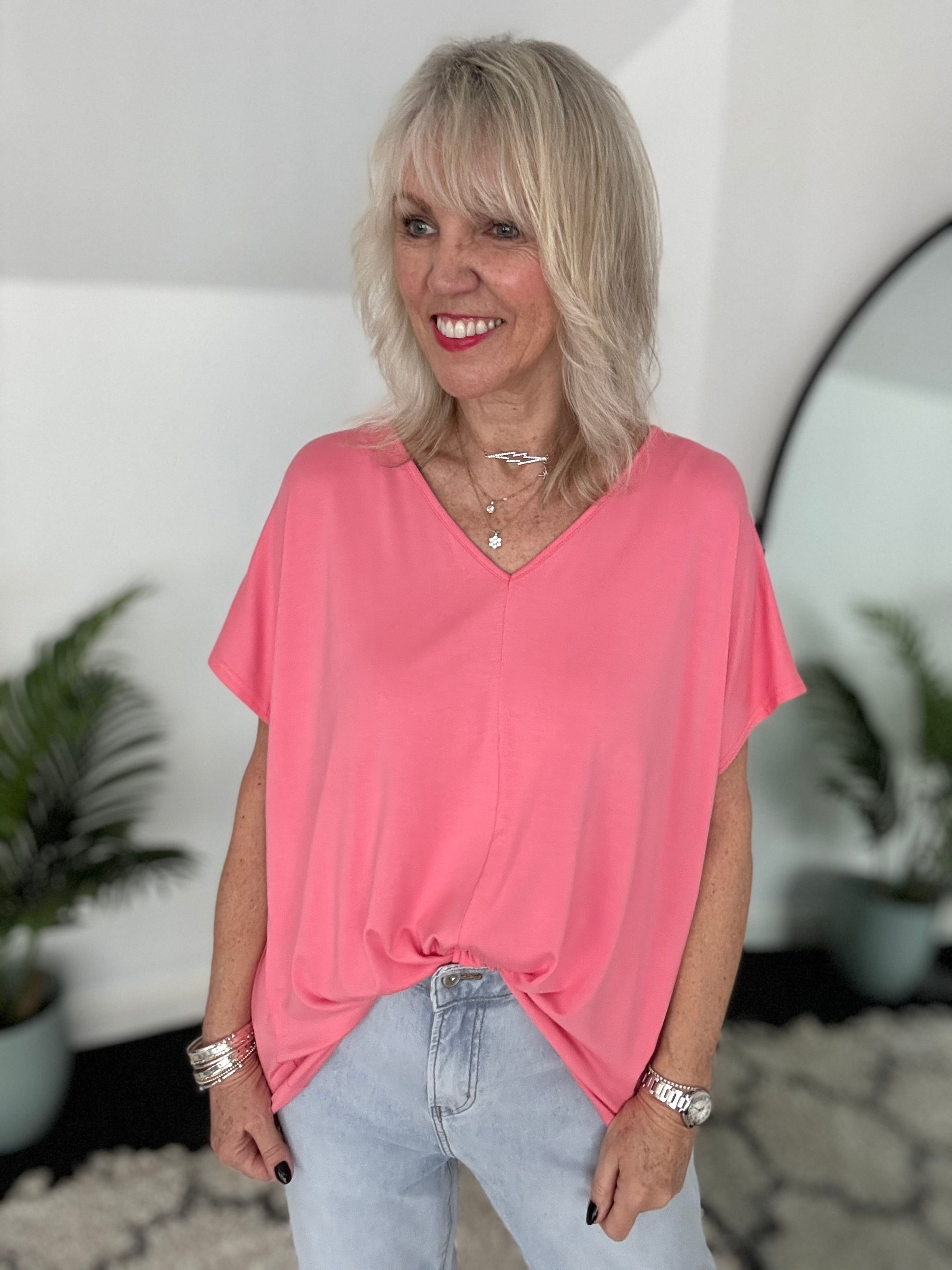 Tie Front Cotton Jersey Top in Coral