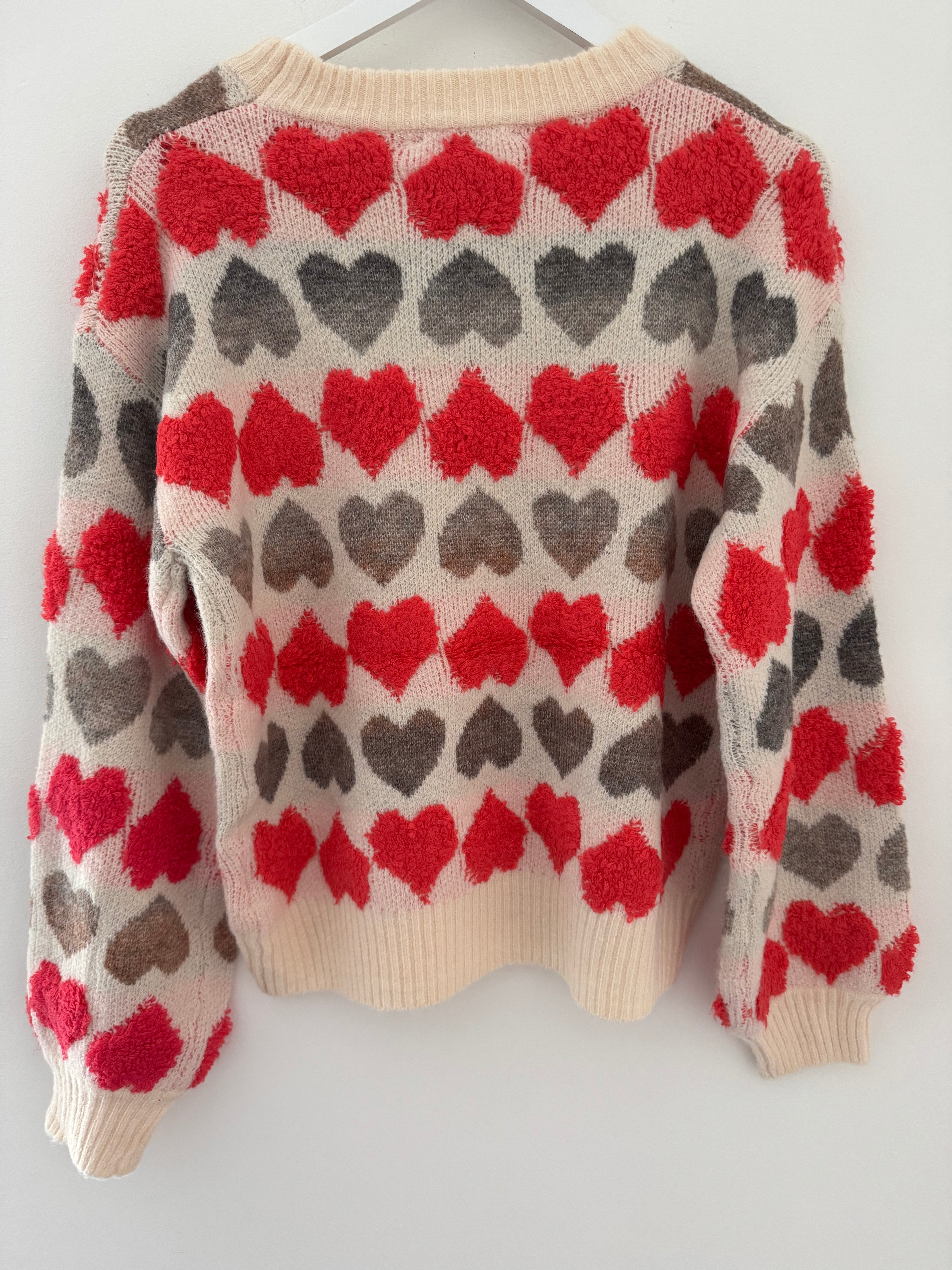 Hearts Sweater in Coral Red & Mocha