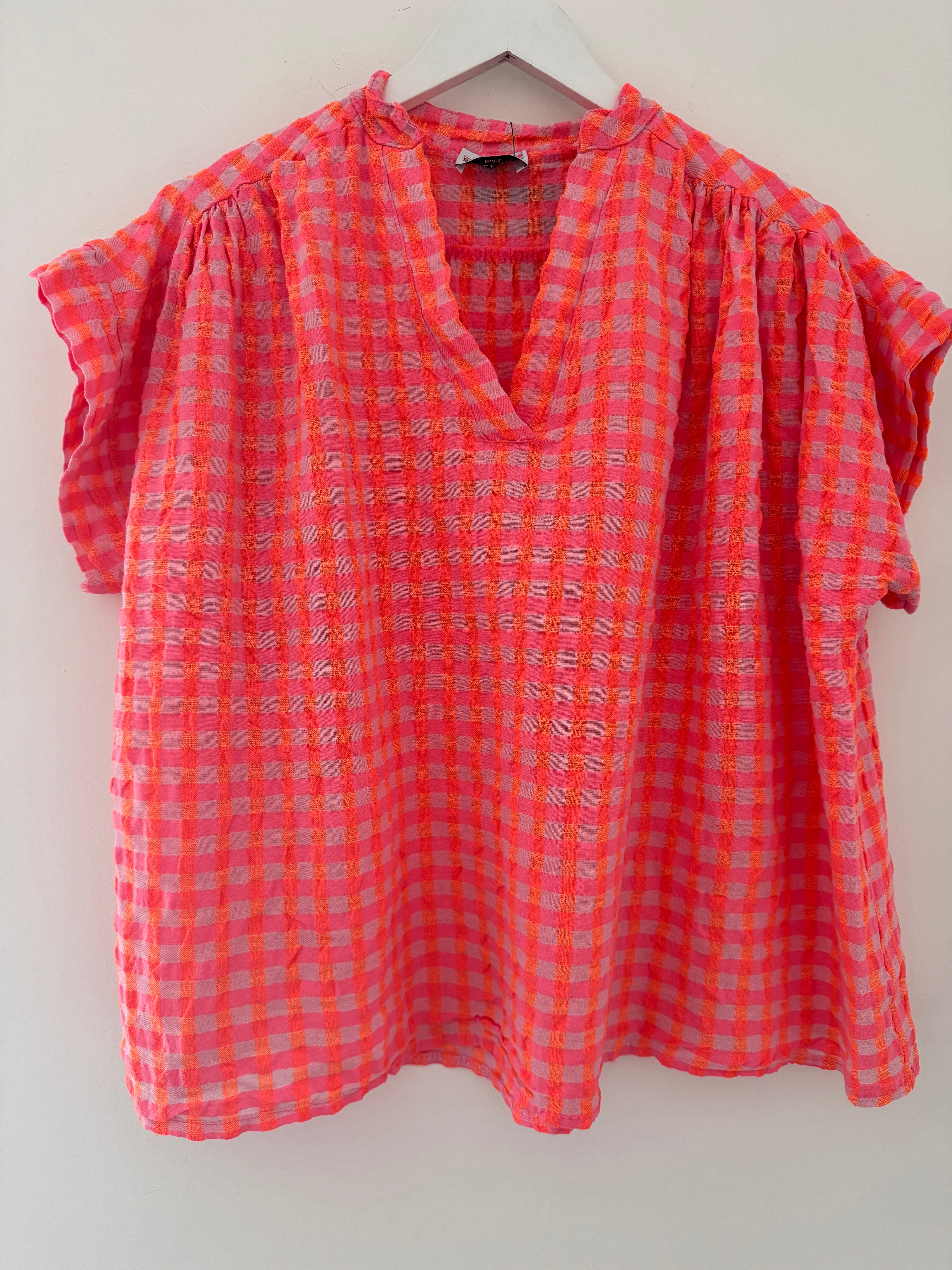 Check Top in Neon Pink & Orange