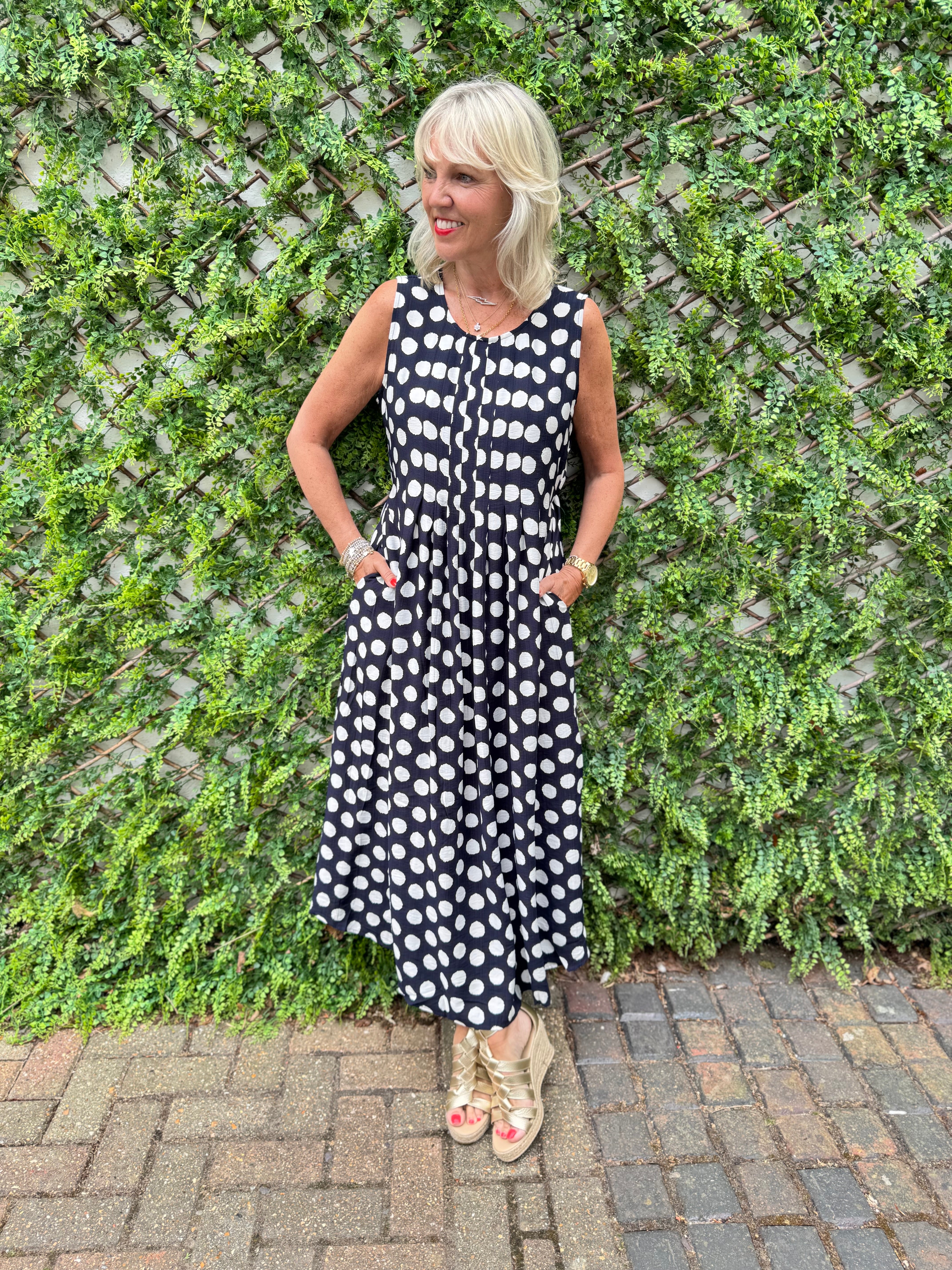 Polkadot Dress in Navy & White