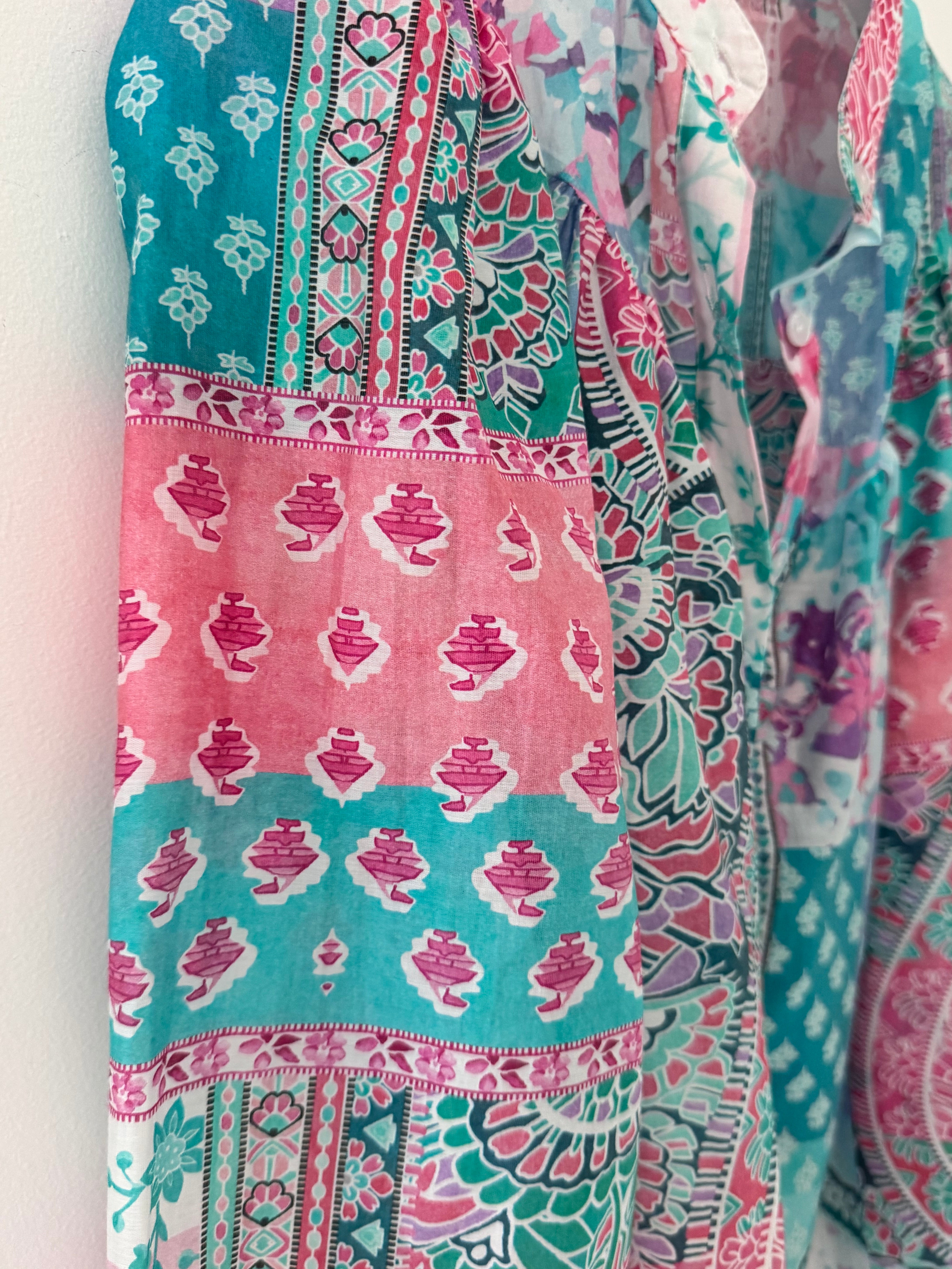 Patchwork Shirt in Fuchsia & Teal