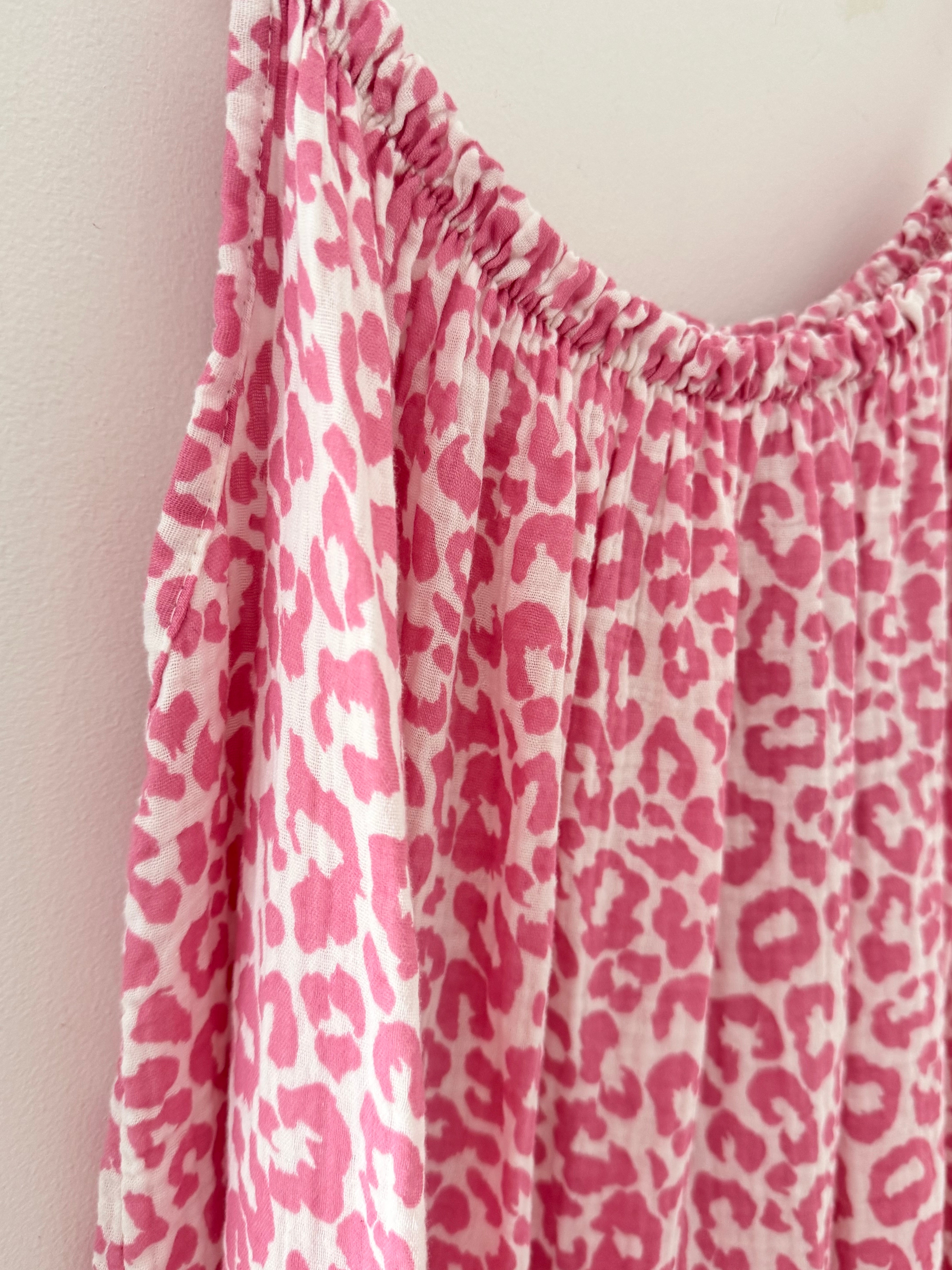 Leopard Cheesecloth Dress in Rose Pink & White