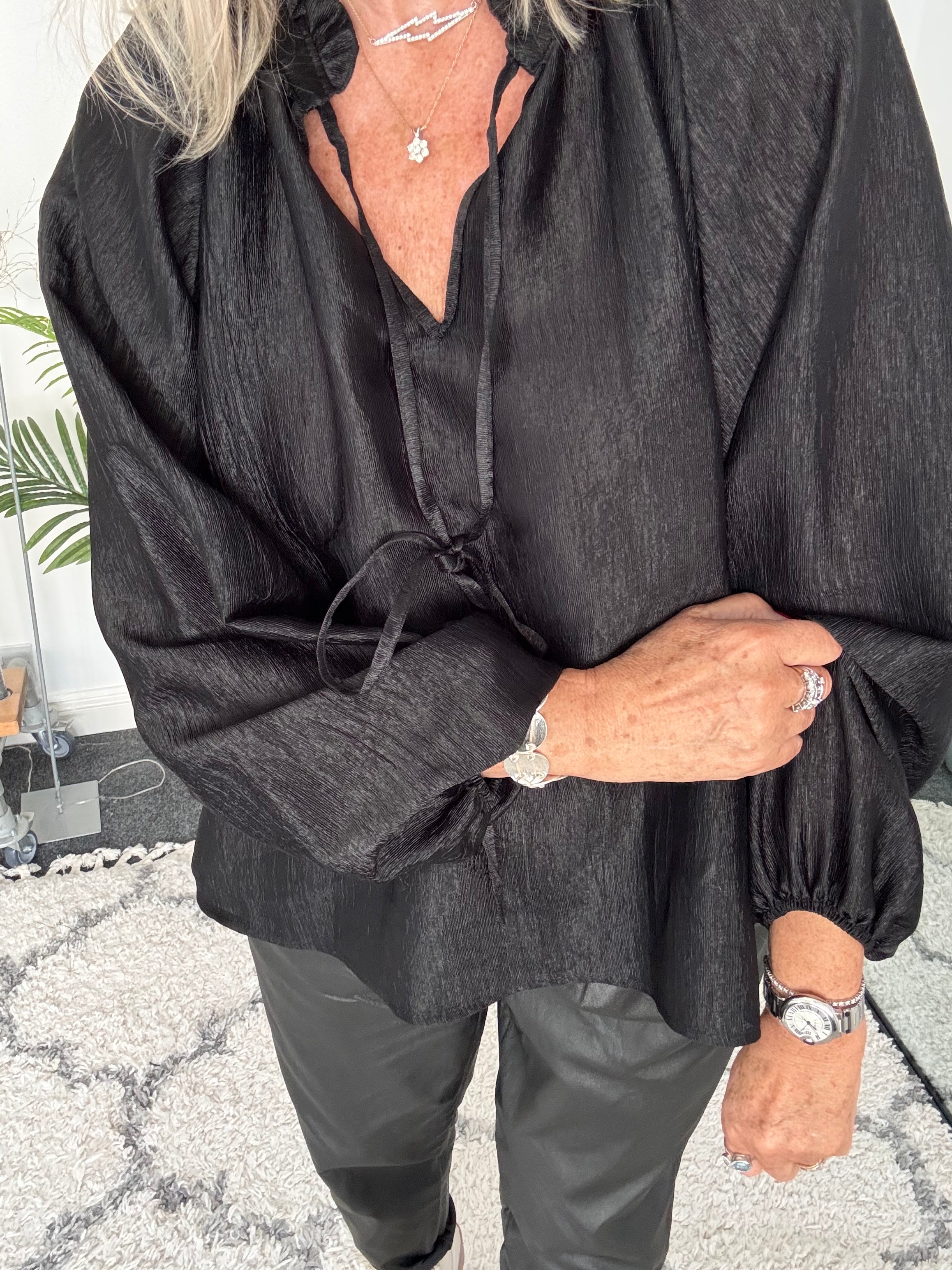 Silky Shimmer Blouse in Black