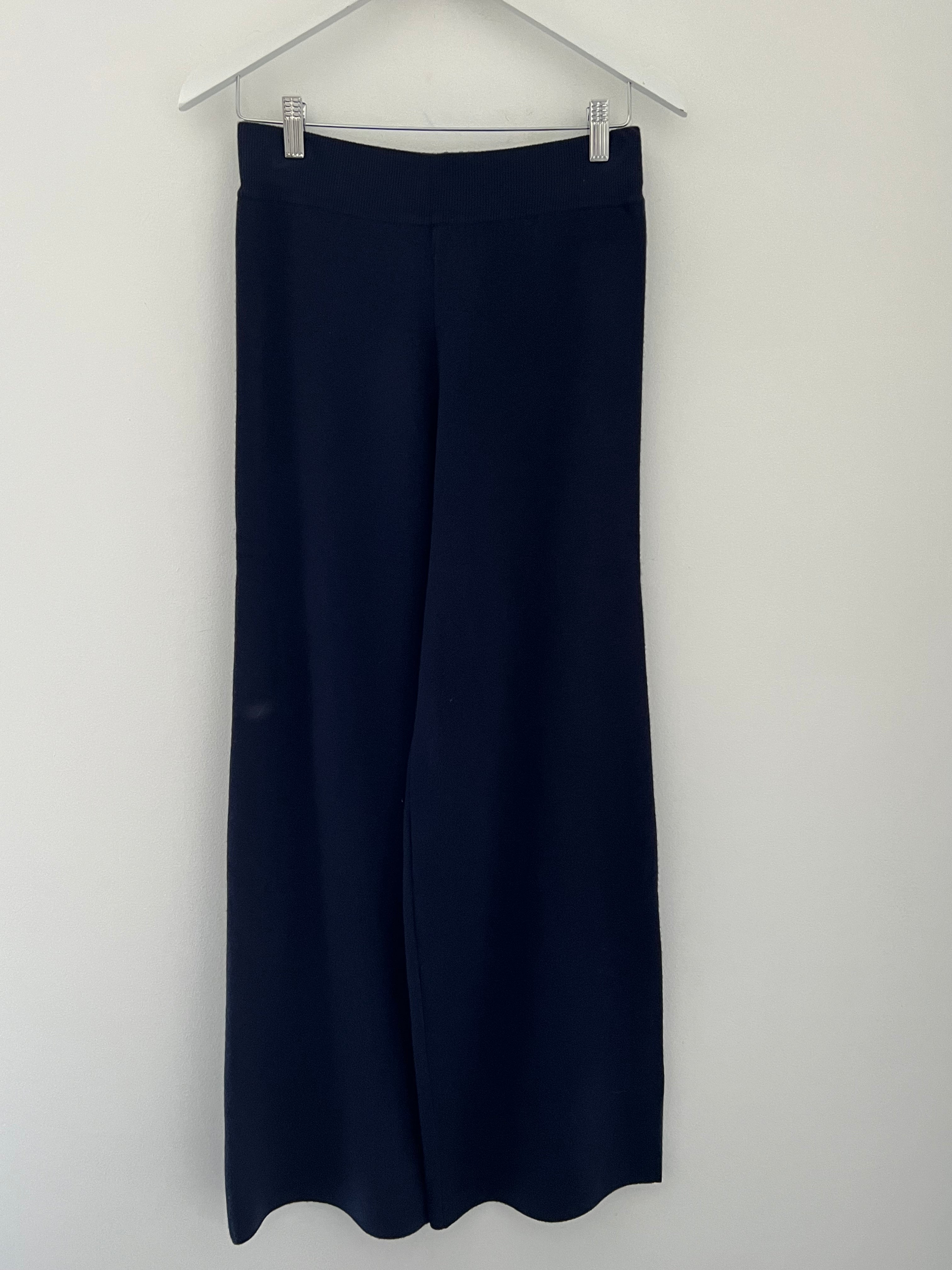 Wide Leg Knitted Trousers in Ink