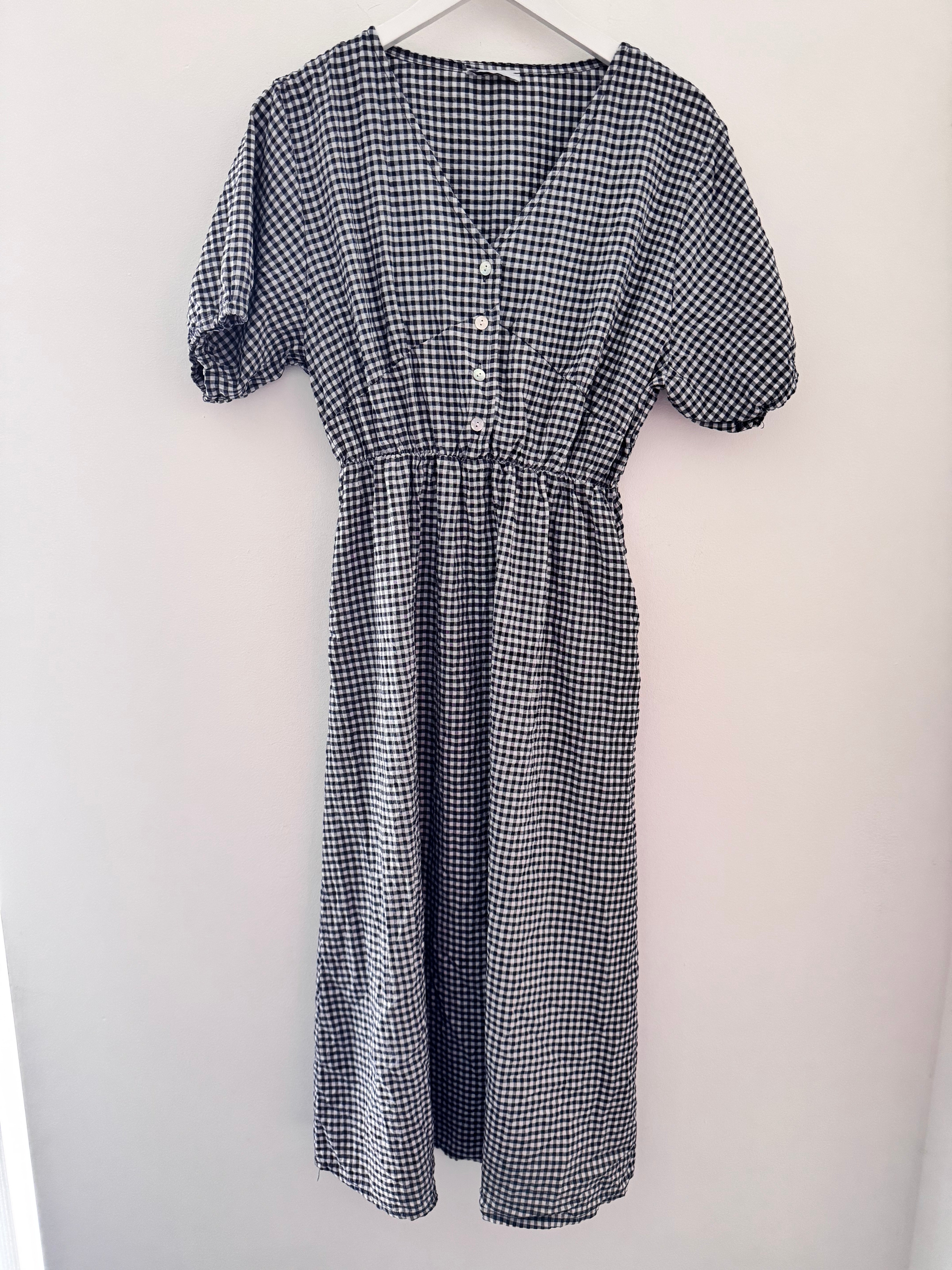 Gingham Dress in Navy & White
