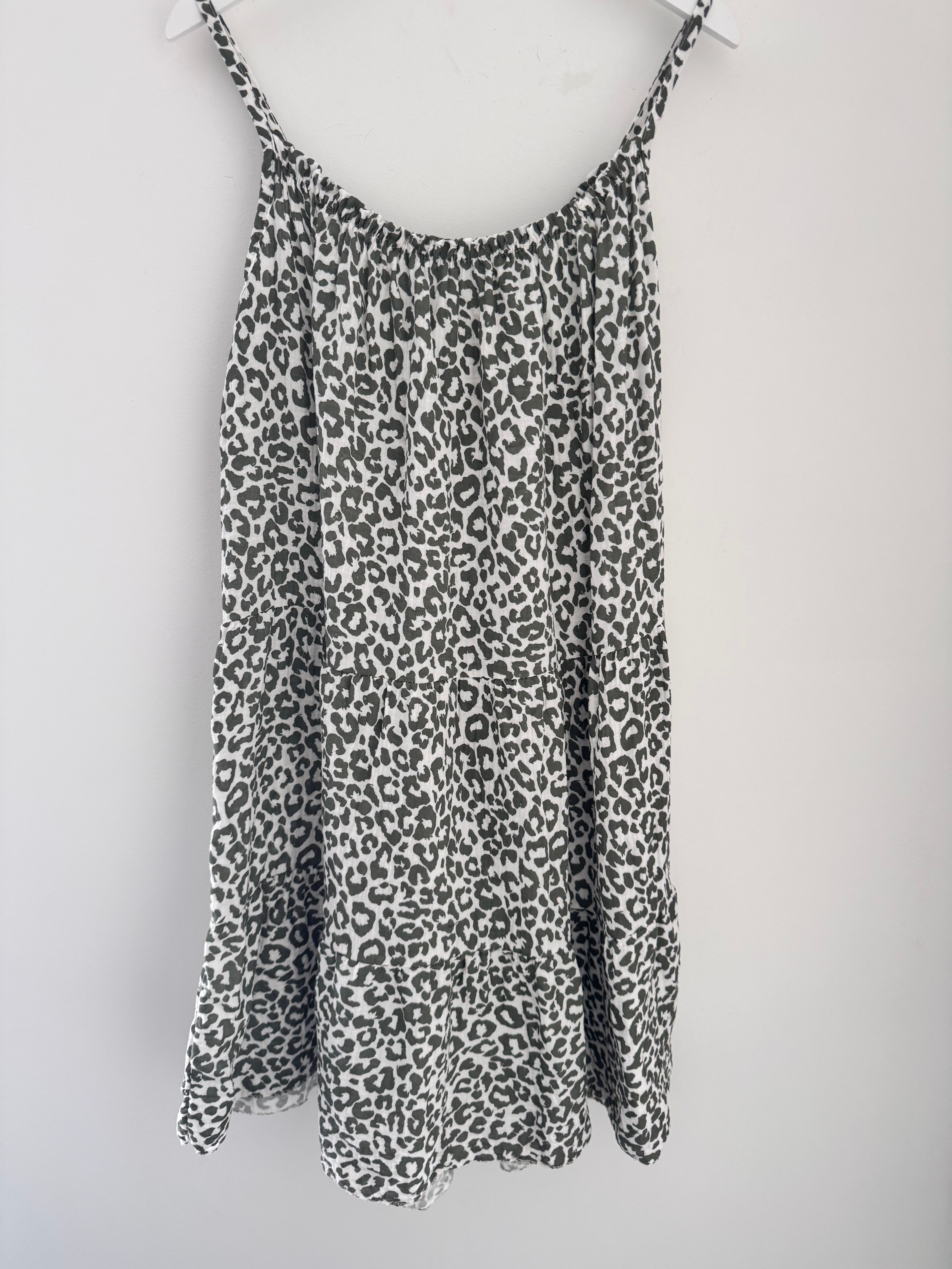 Leopard Cheesecloth Dress in Khaki & White