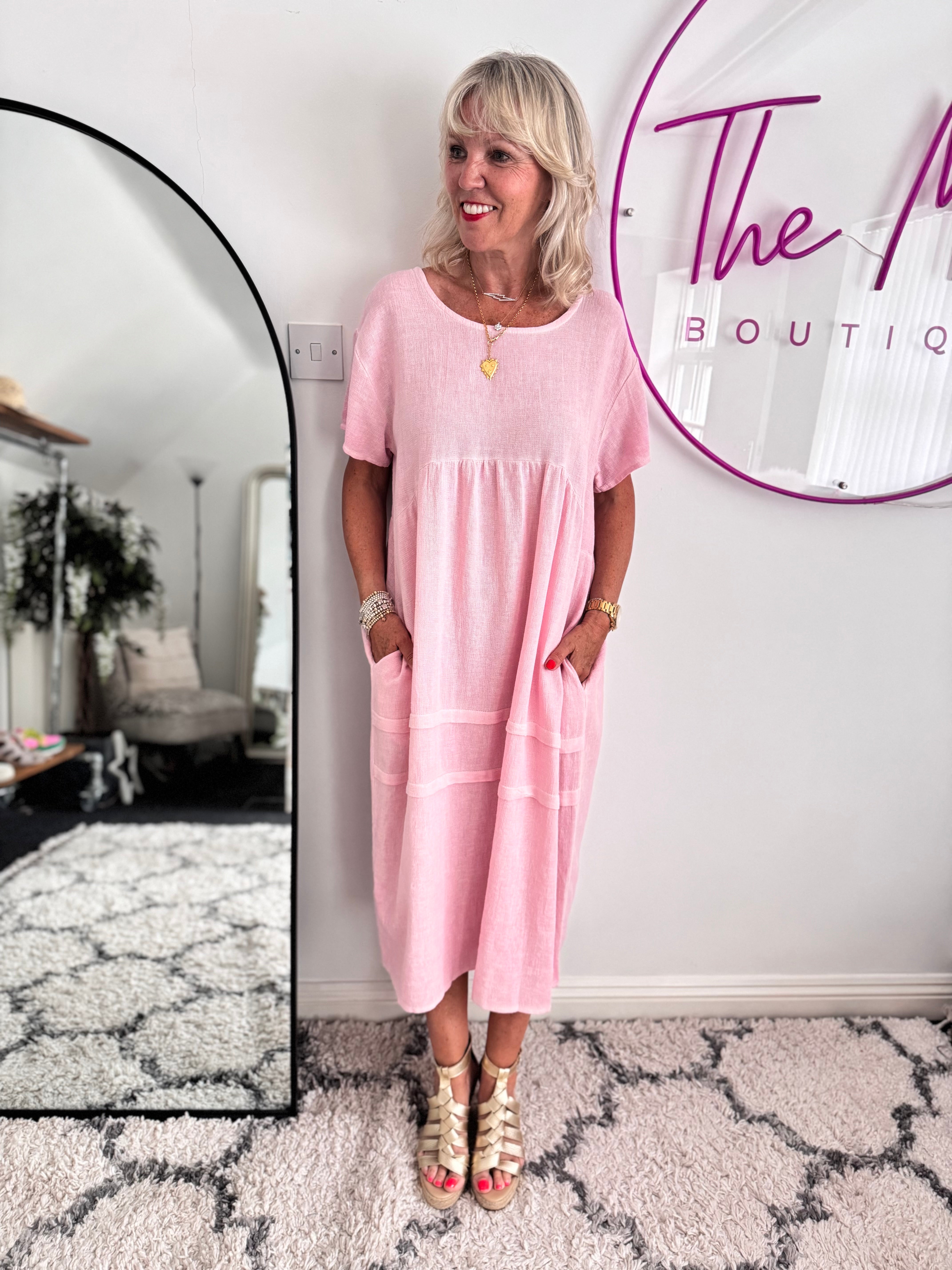 Cotton & Linen Cocoon Dress in Baby Pink