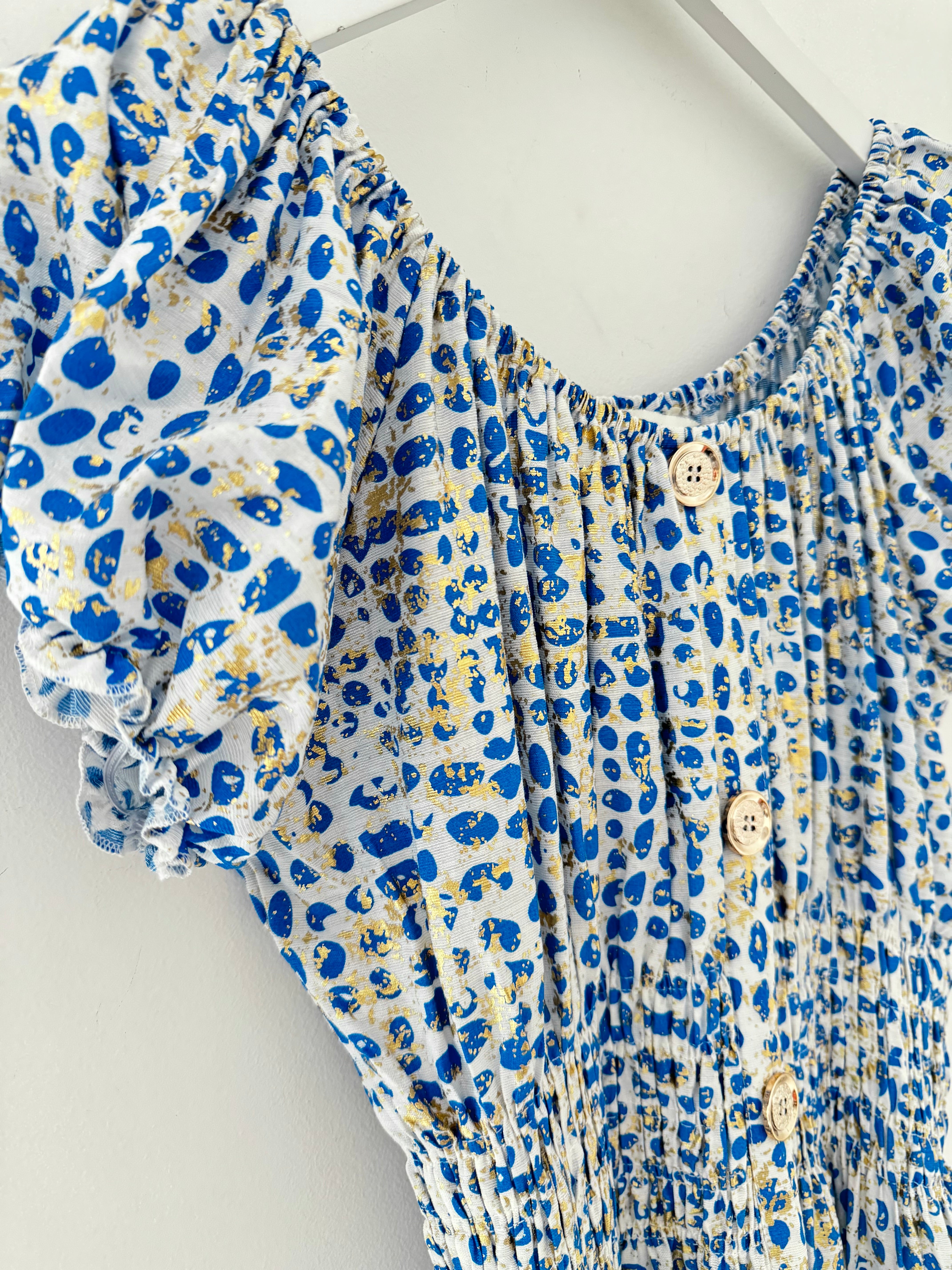 Bardot Dress in Blue & White