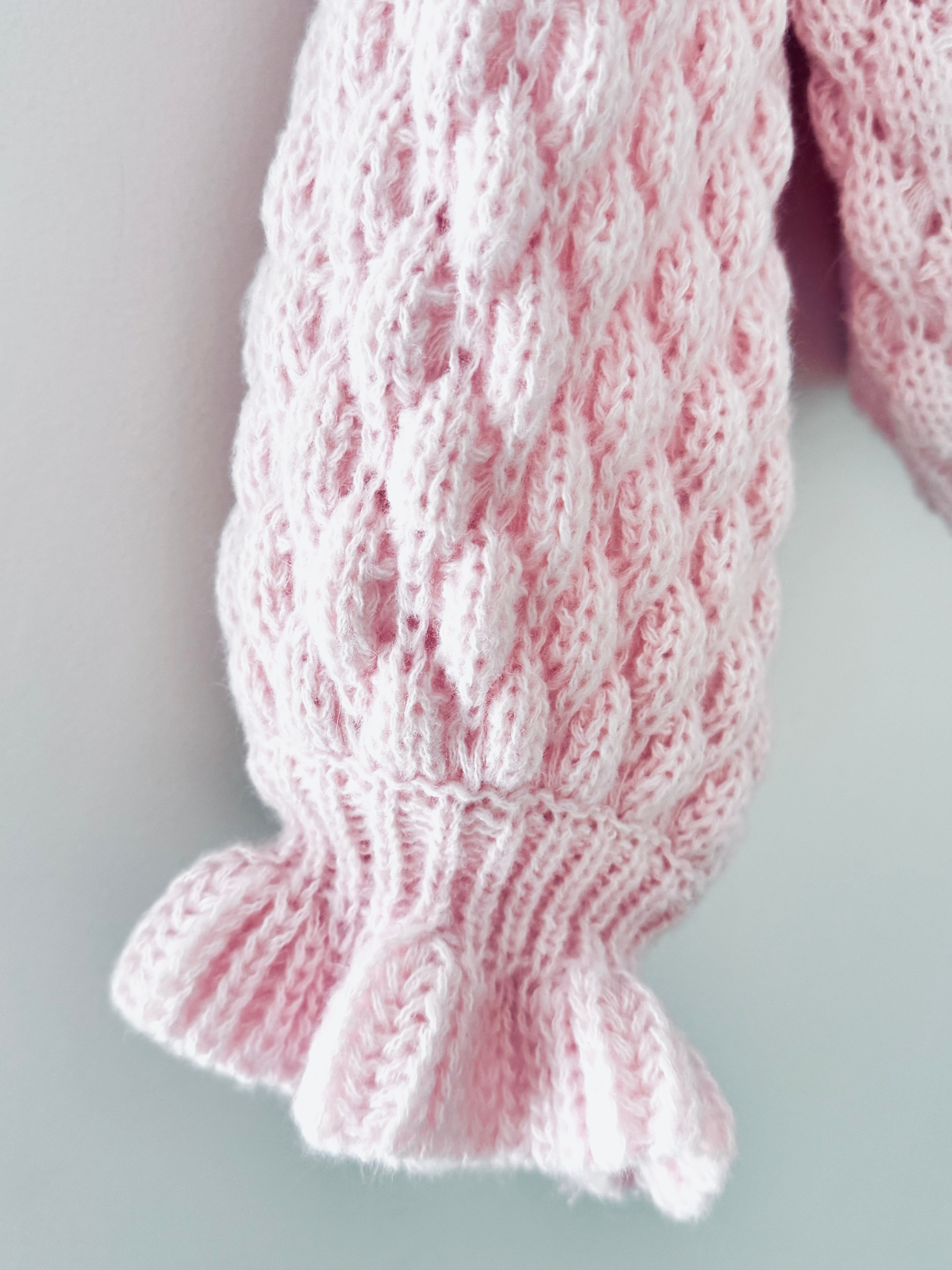 Waffle Jumper with Frill Neck in Pink