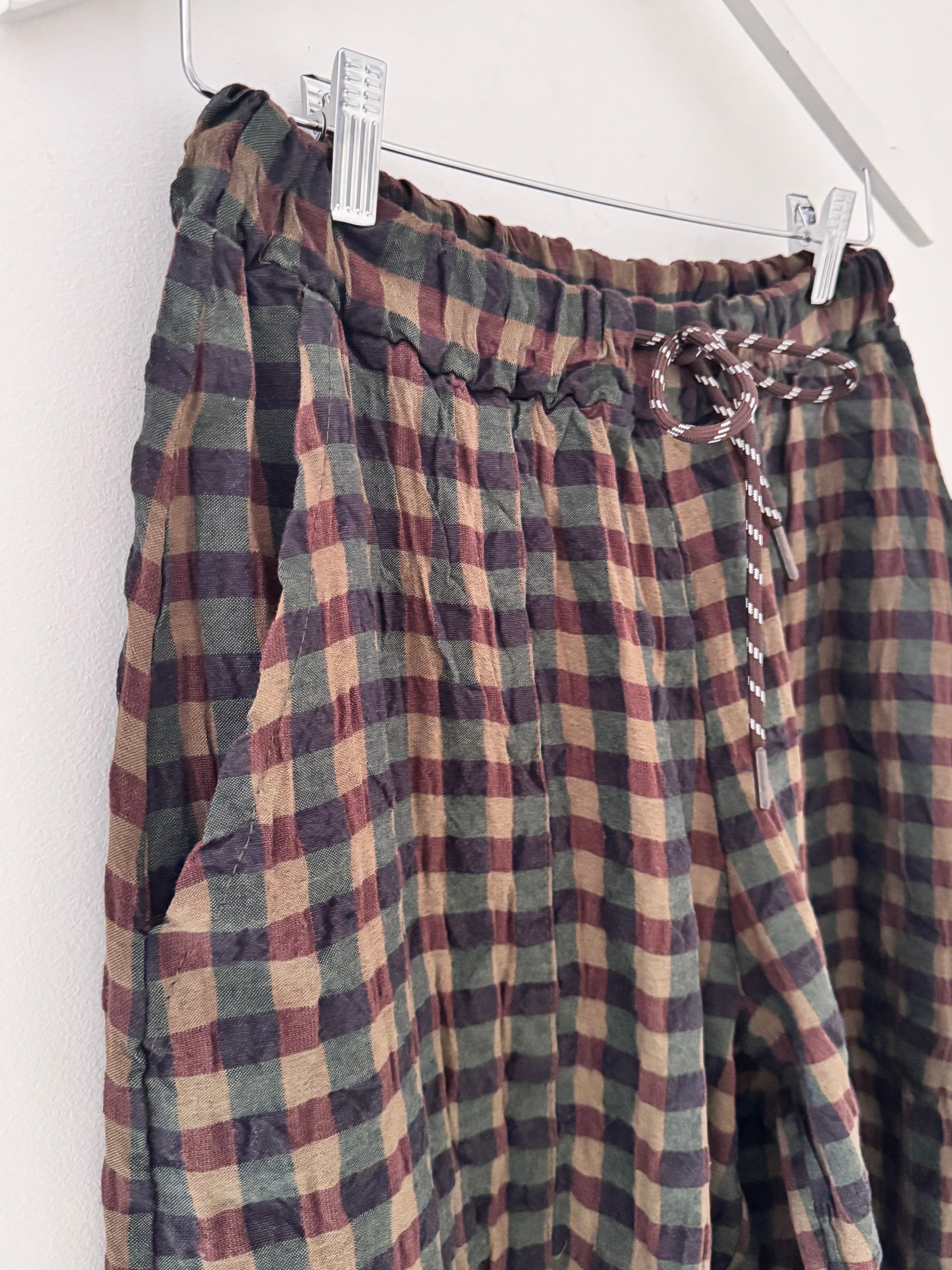 Barrel Check Trousers in Chocolate & Khaki