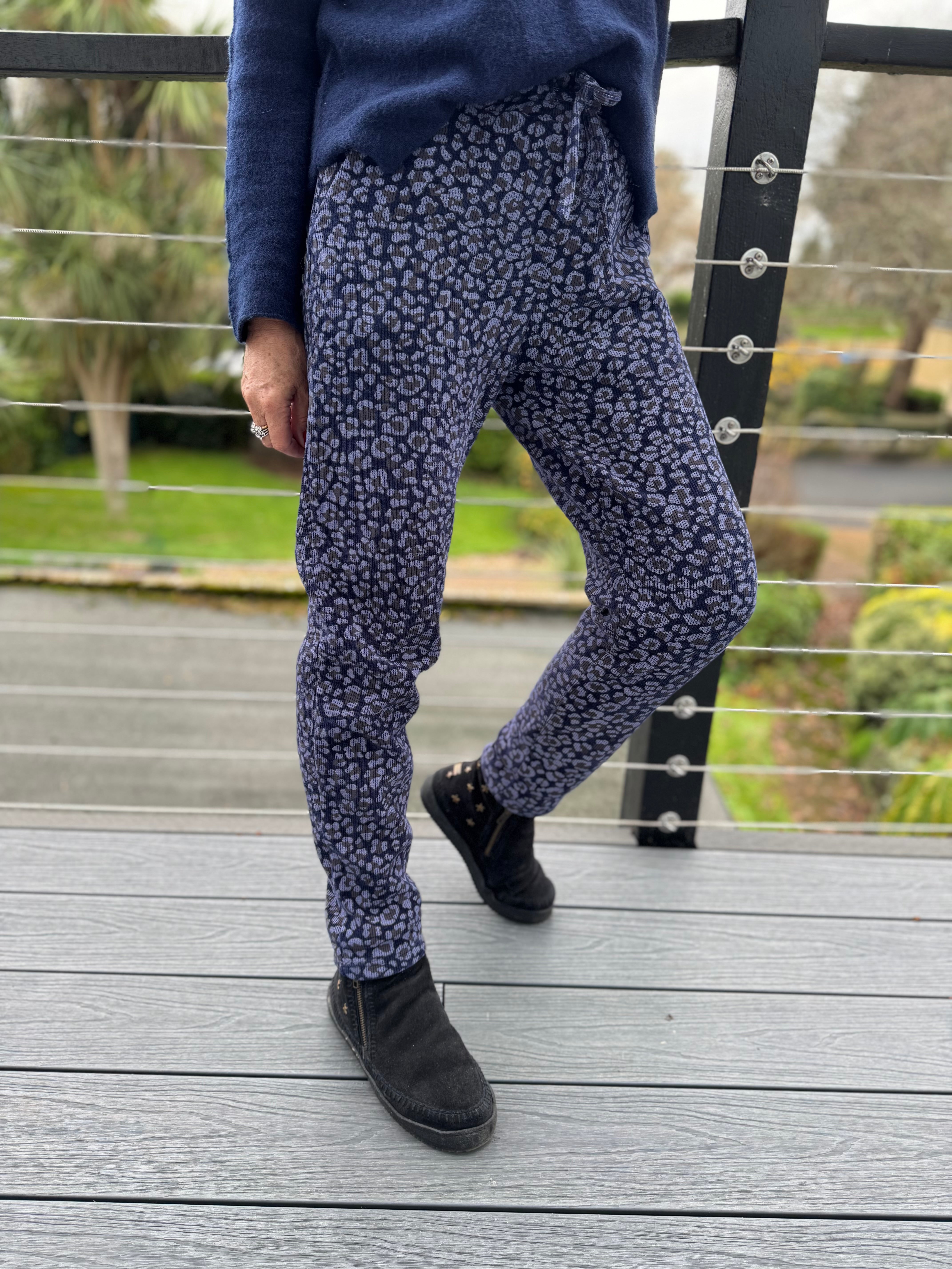 Cord Leopard Joggers in Blue