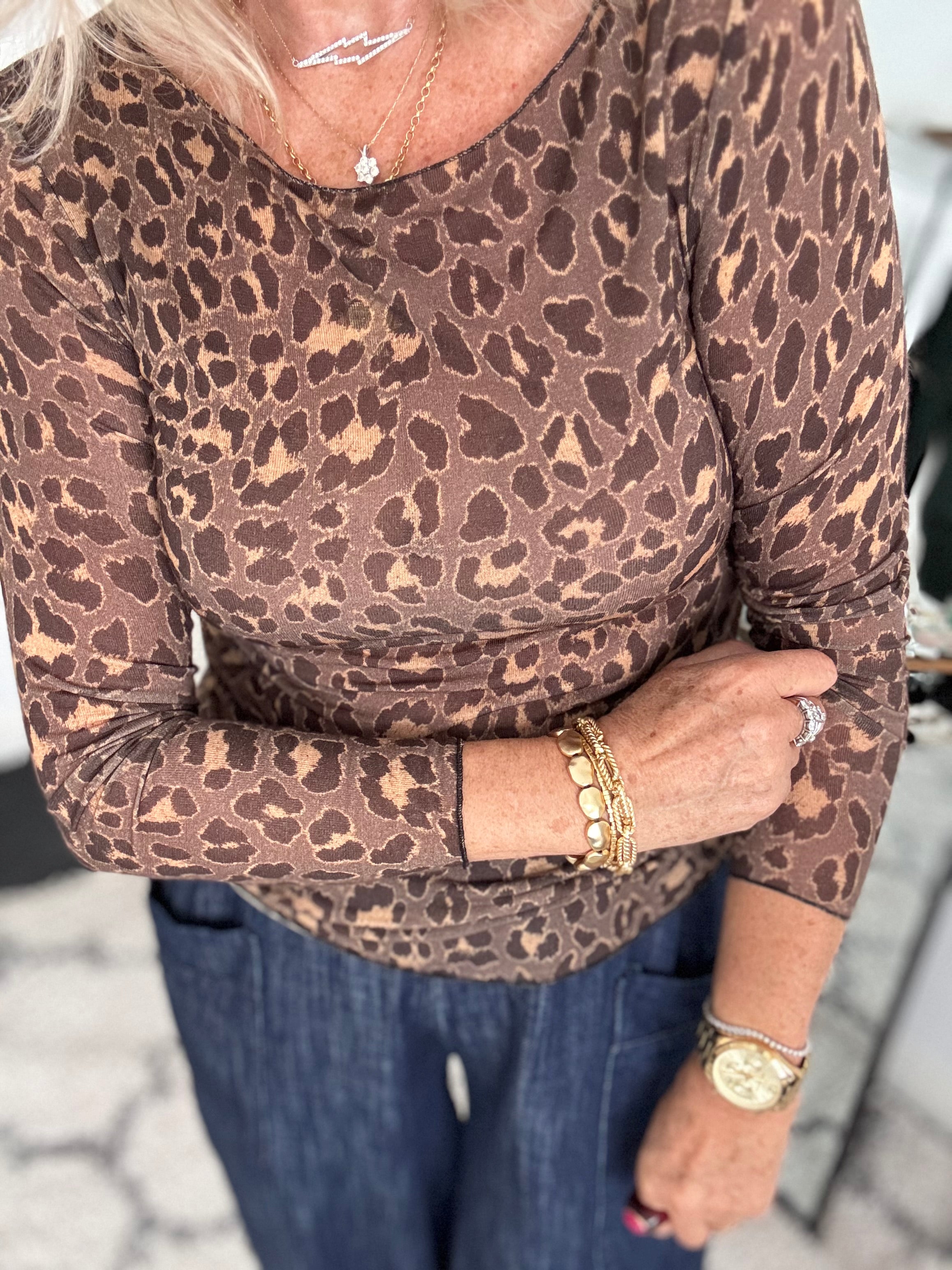 Ultrasoft Cashmere Blend Base Layer in Choco Leopard