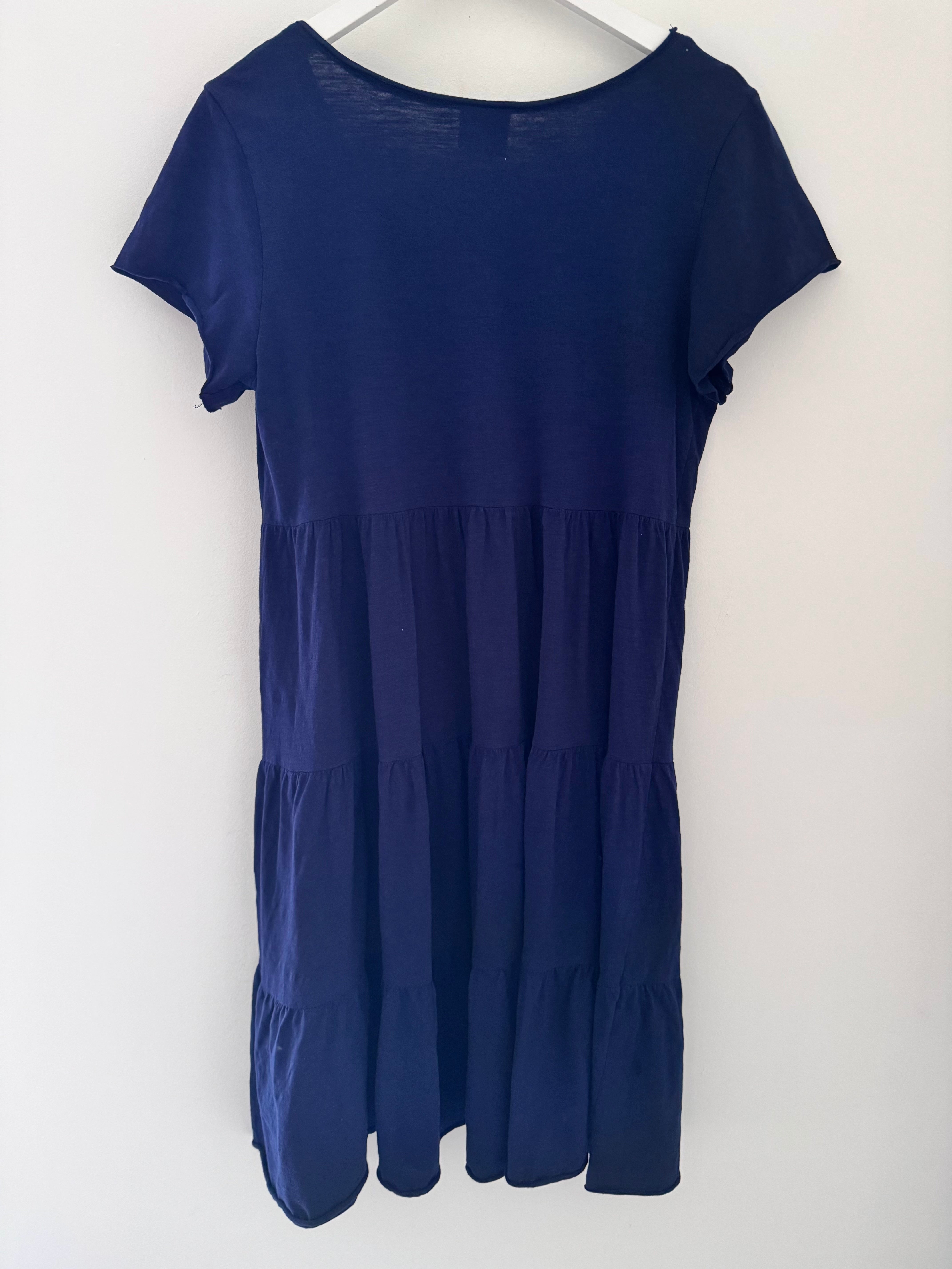 Tiered Cotton Stretch Dress in Navy