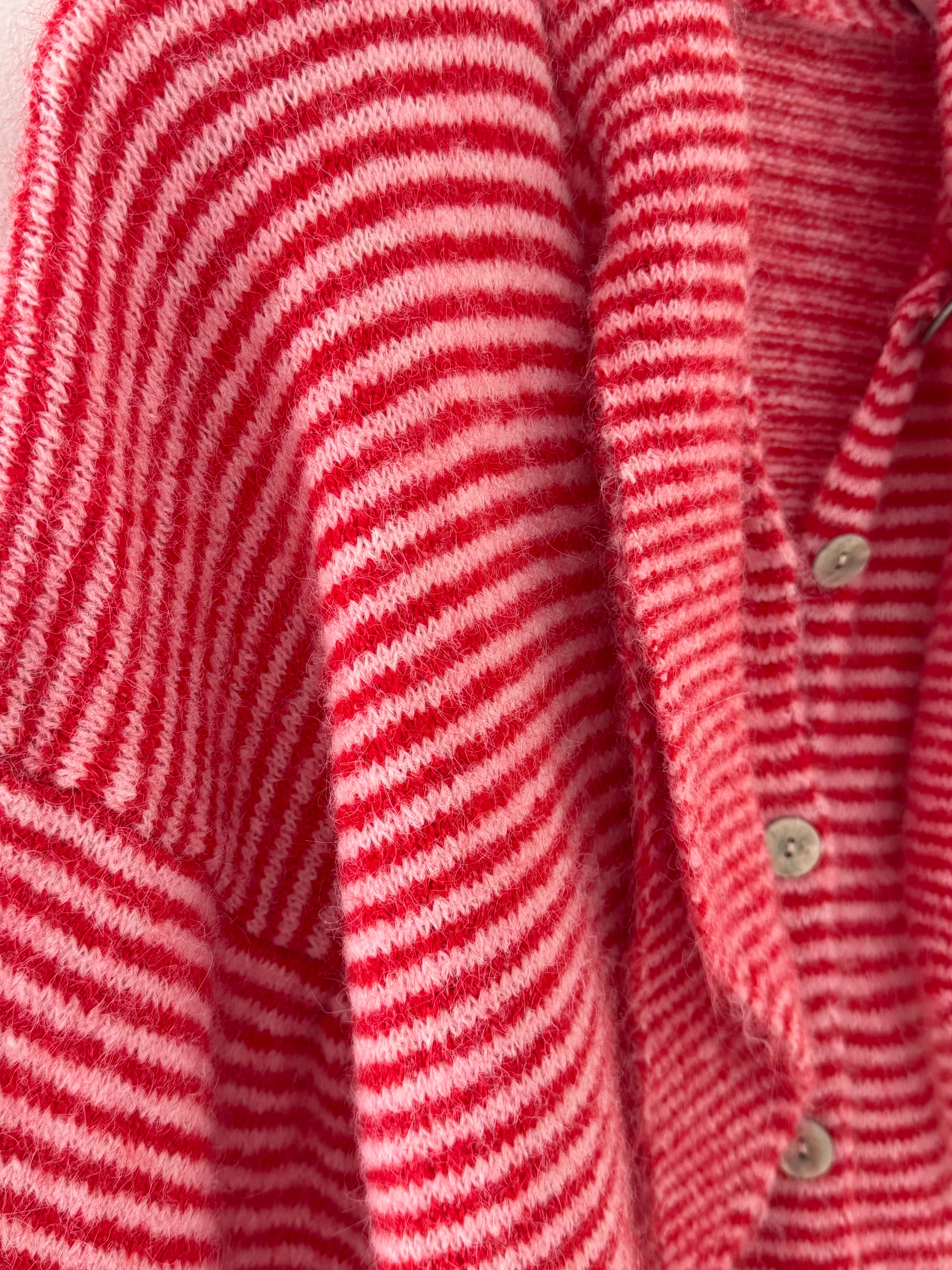 Neck Tie Stripe Cardi in Pink & Red