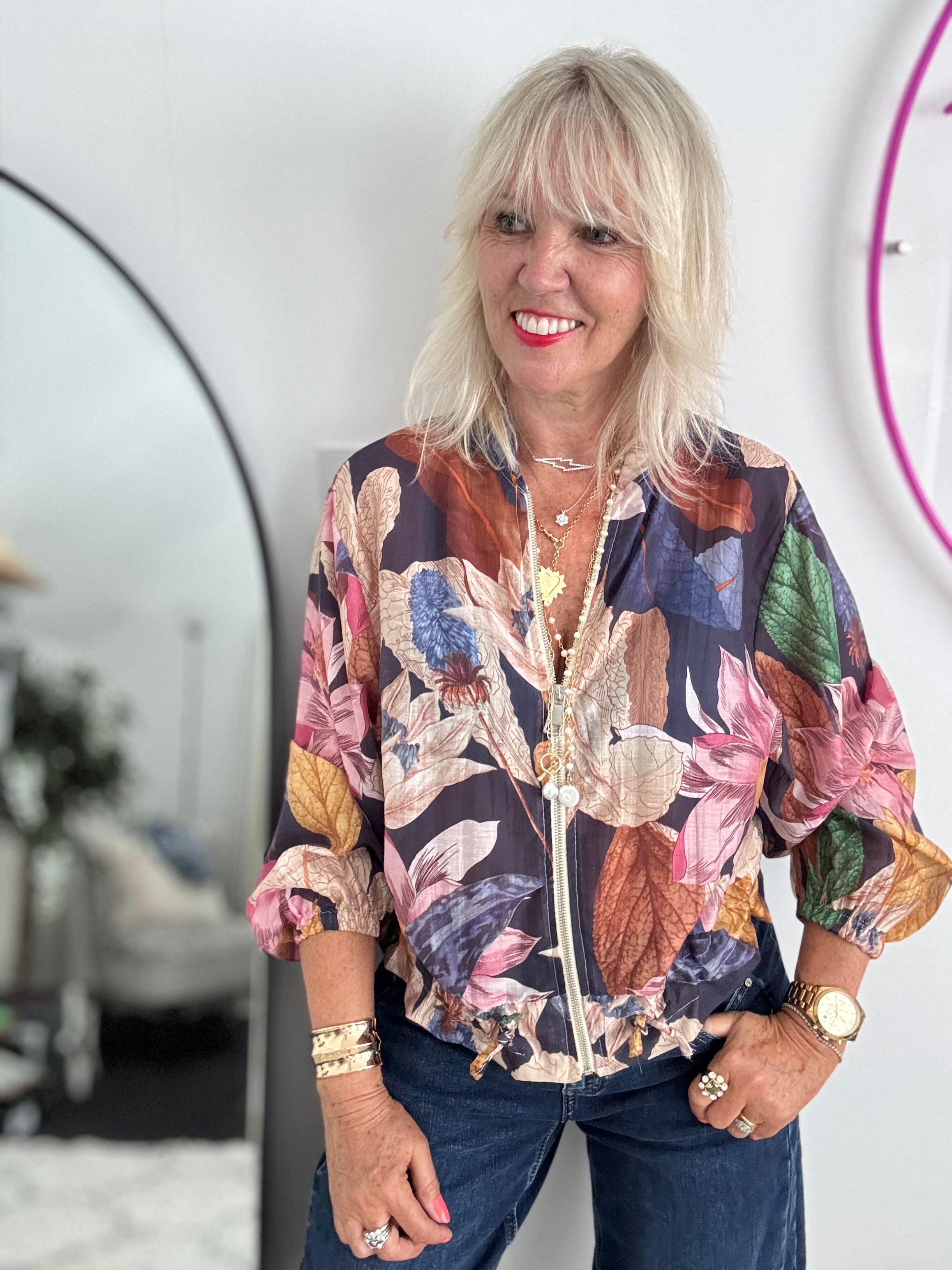 Floral Bomber Jacket in Pink & Blue