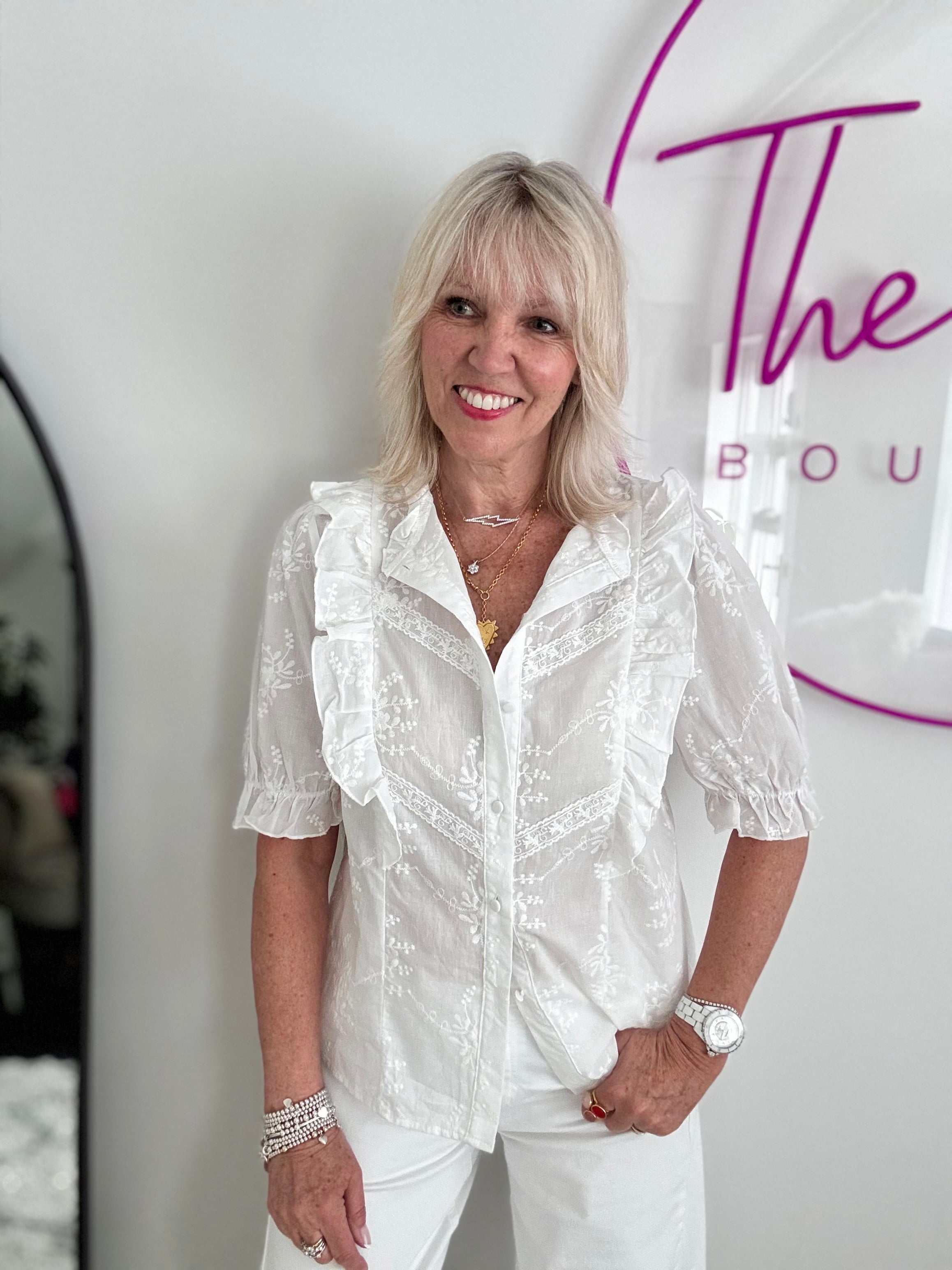 Embroidered Button Shirt in White
