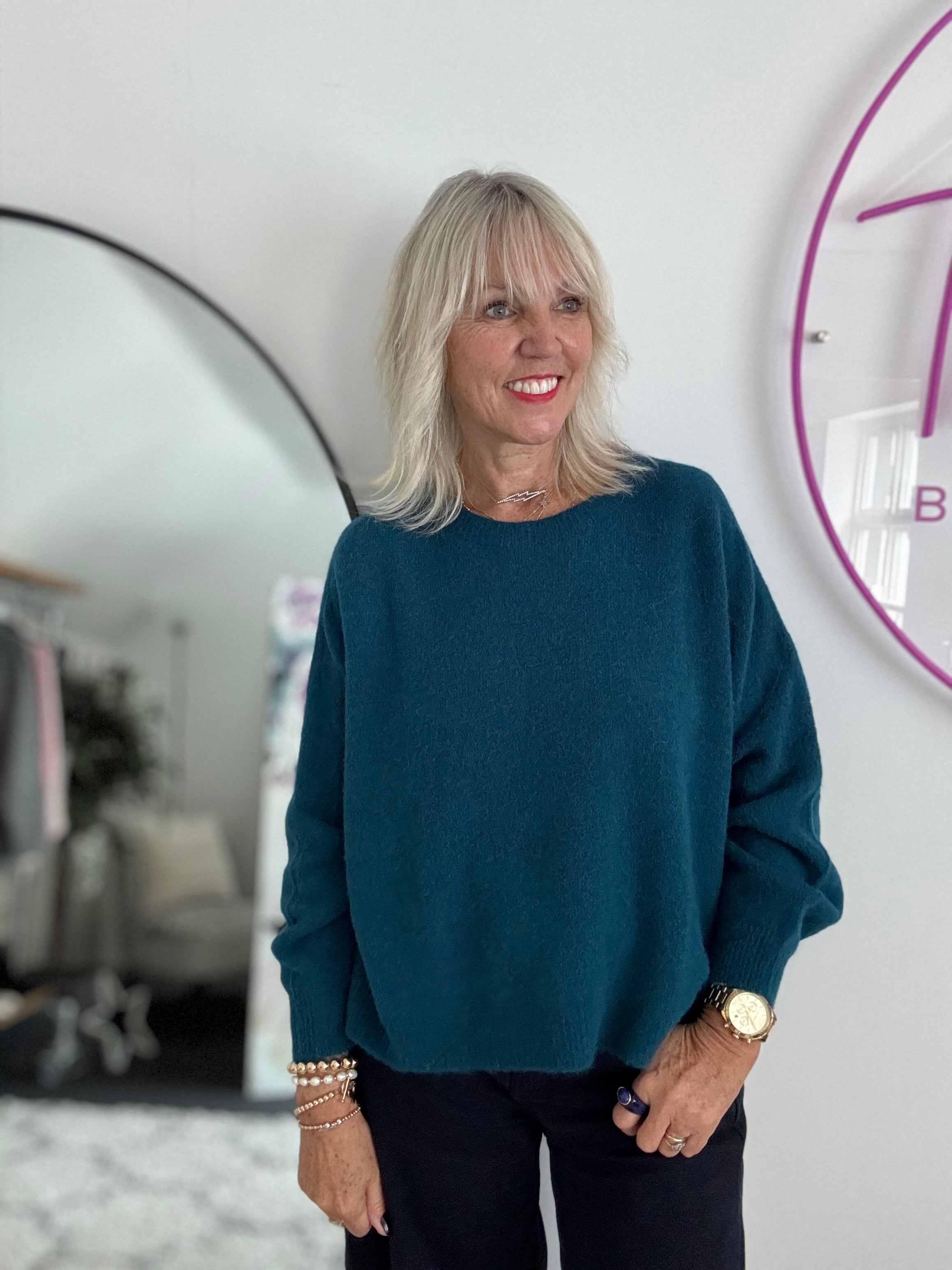 Luxe Slouchy Alpaca Jumper in Teal