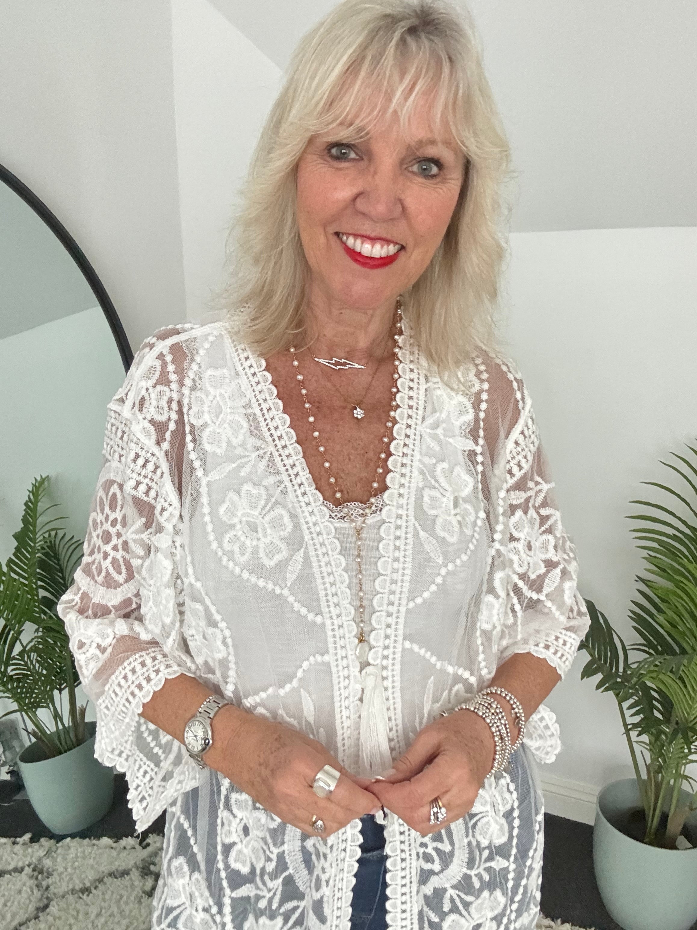 Lace Cotton Kimono in Ivory