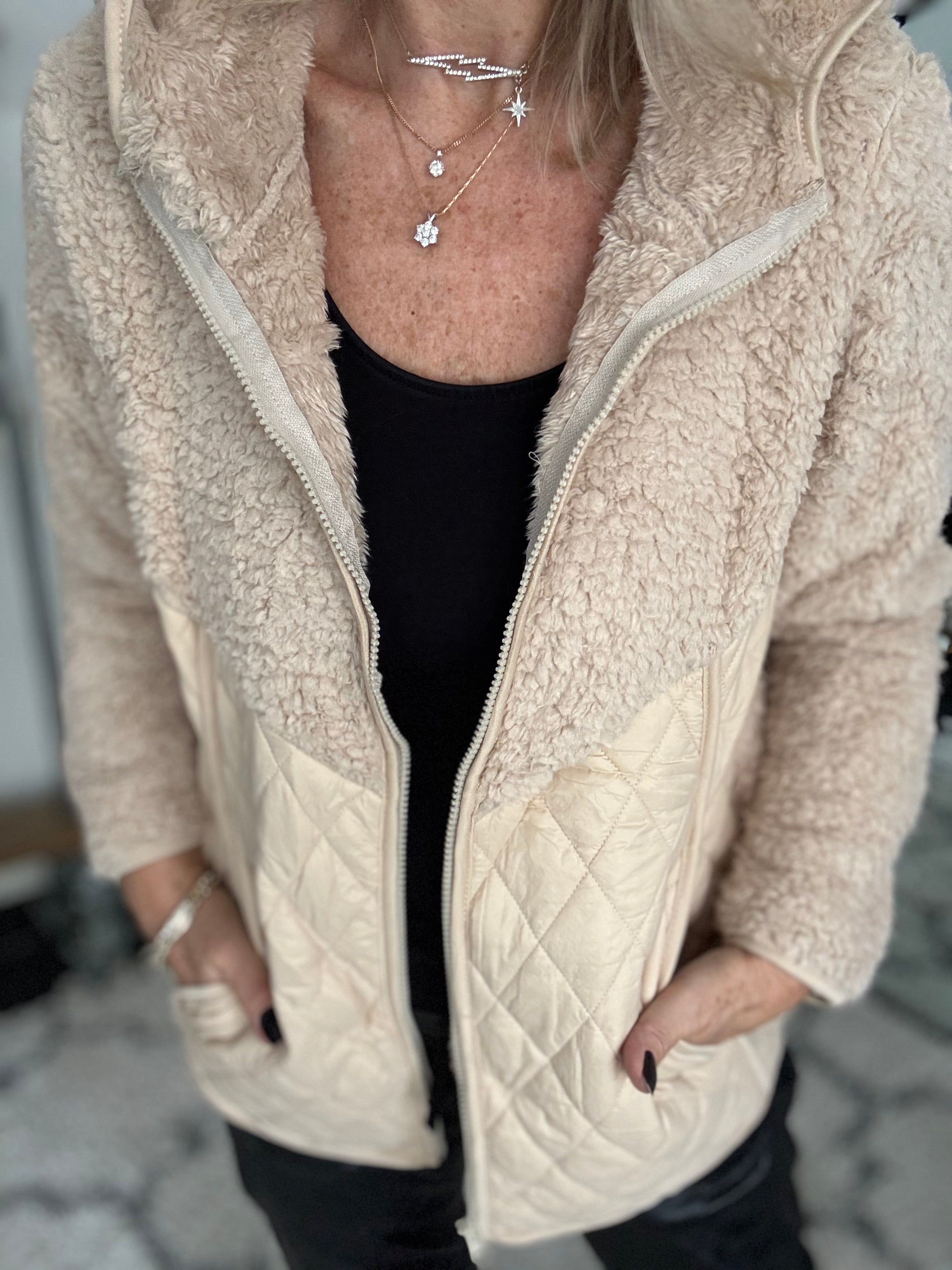 Quilted Zip Fleece in Soft Stone