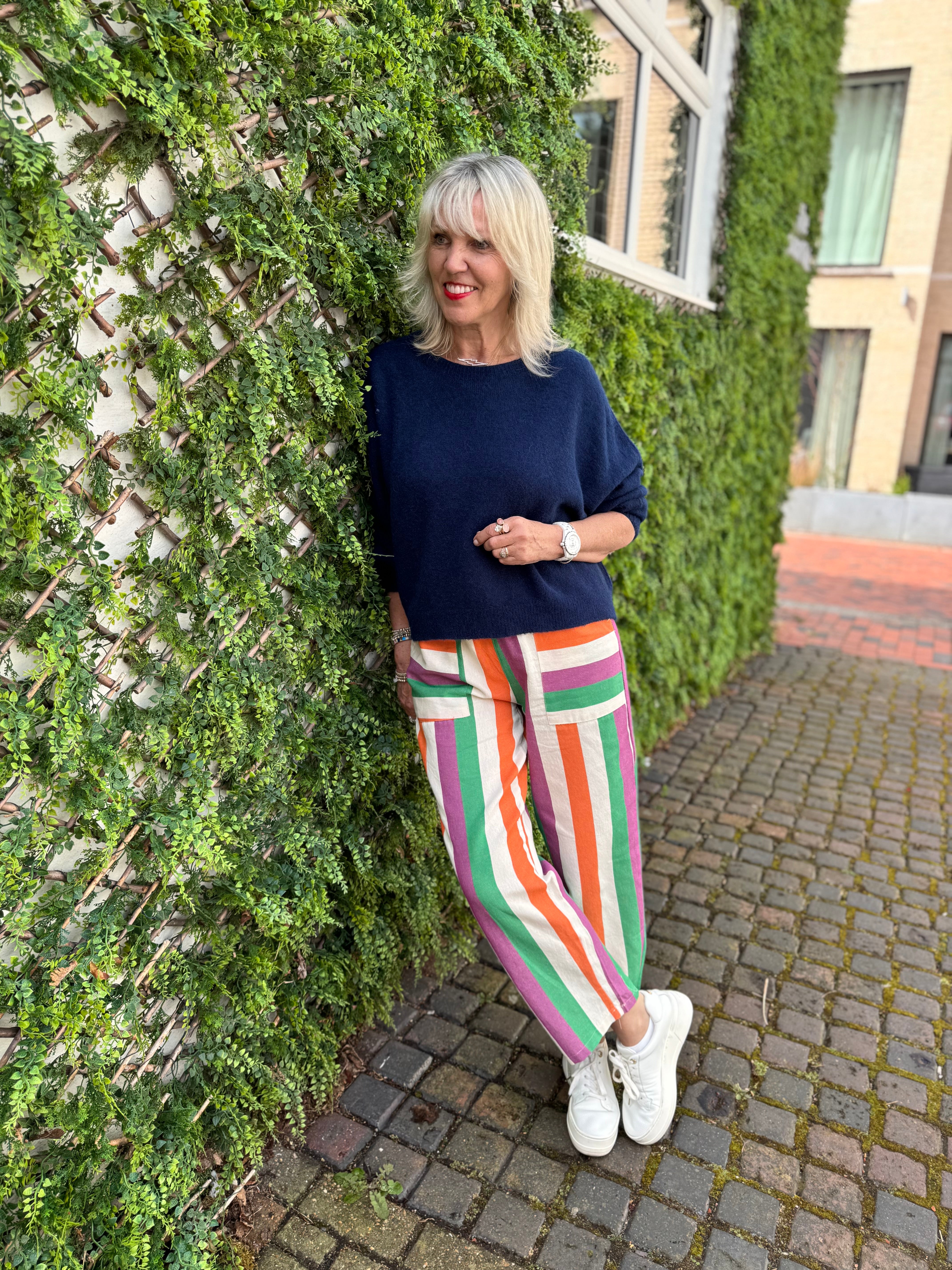 Multi Coloured Stripe Trousers with Deep Pockets