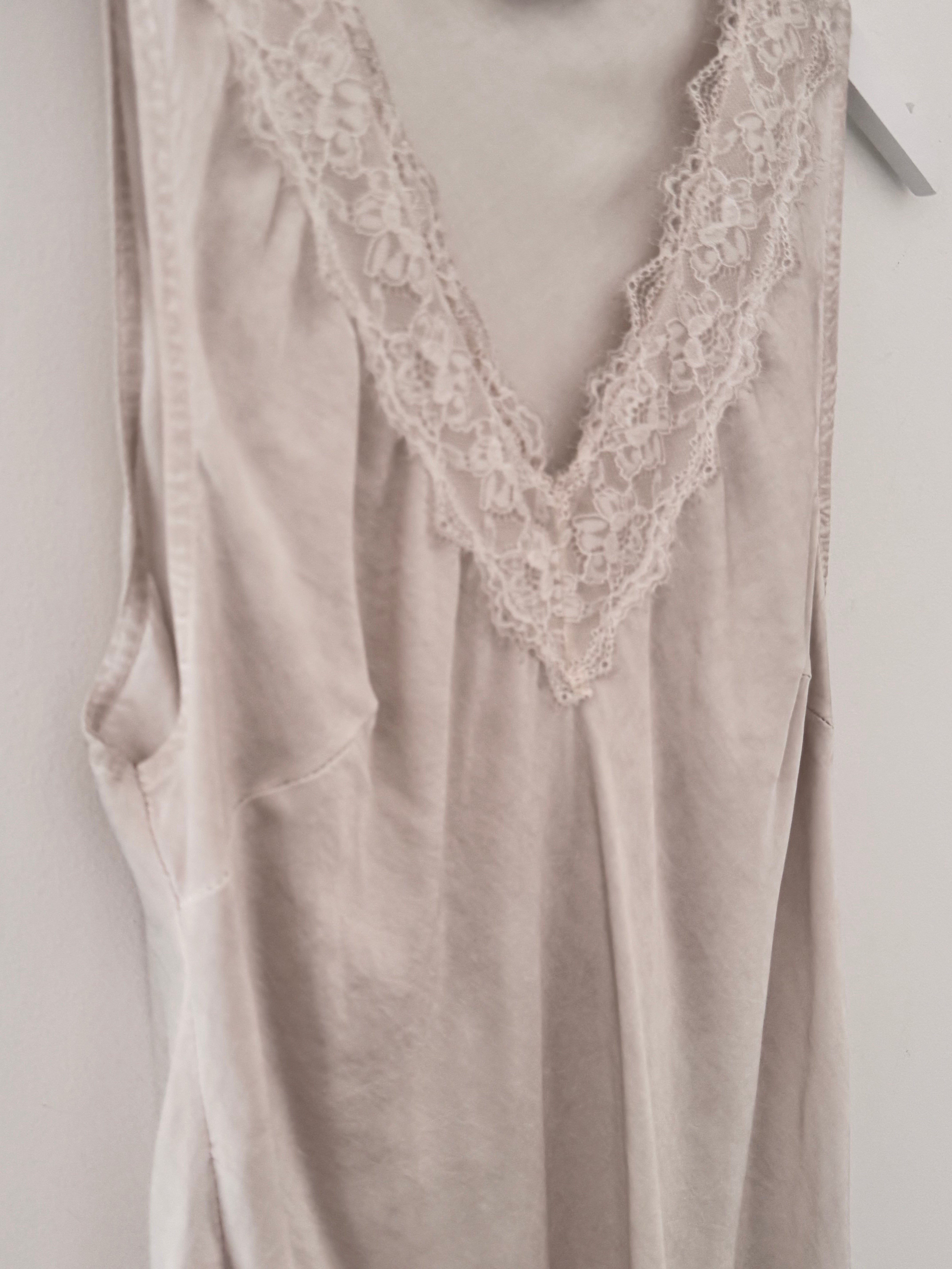 Lace Trim Silk Top in Ecru