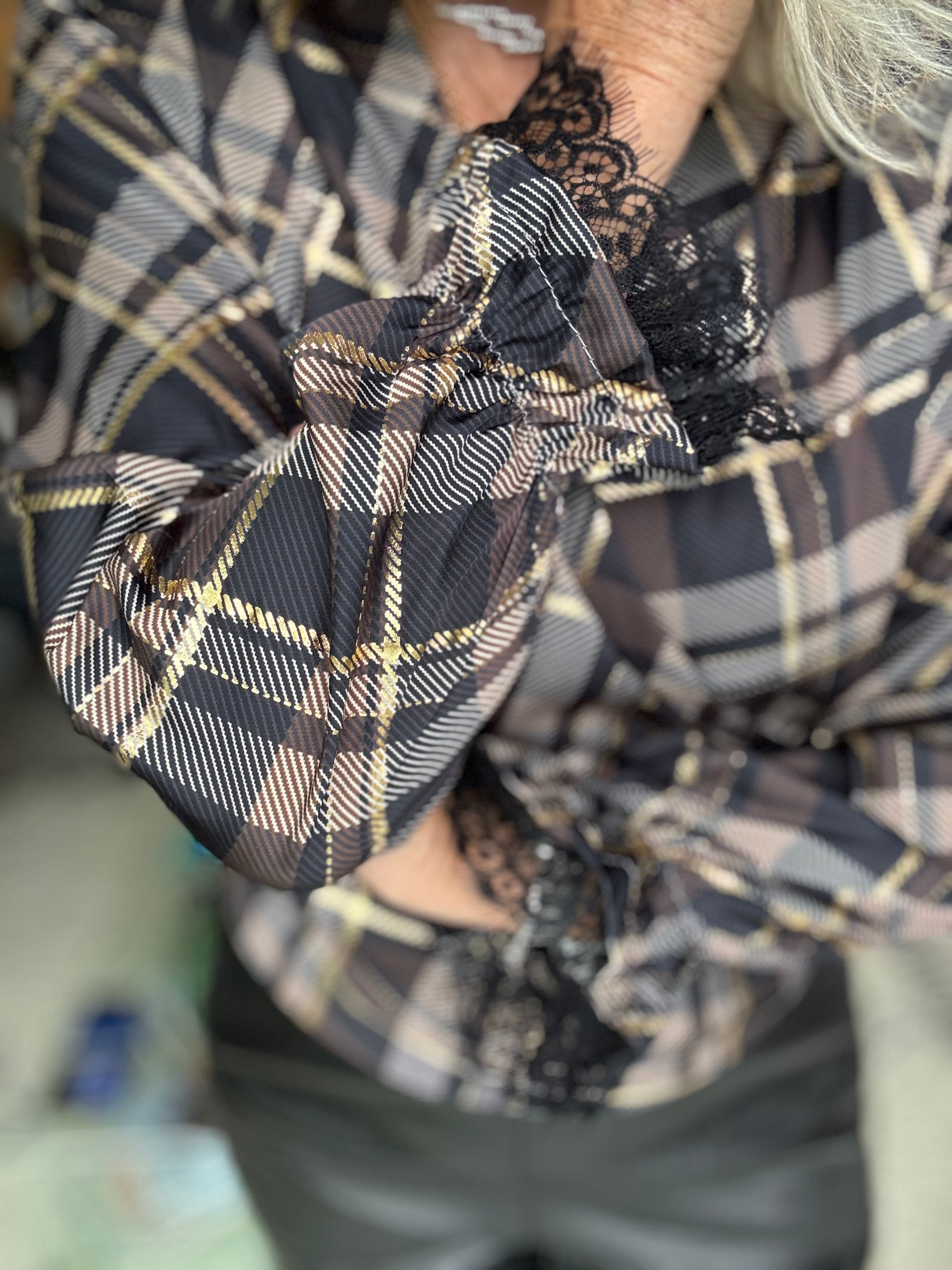 Silky Check Blouse in Chocolate & Black