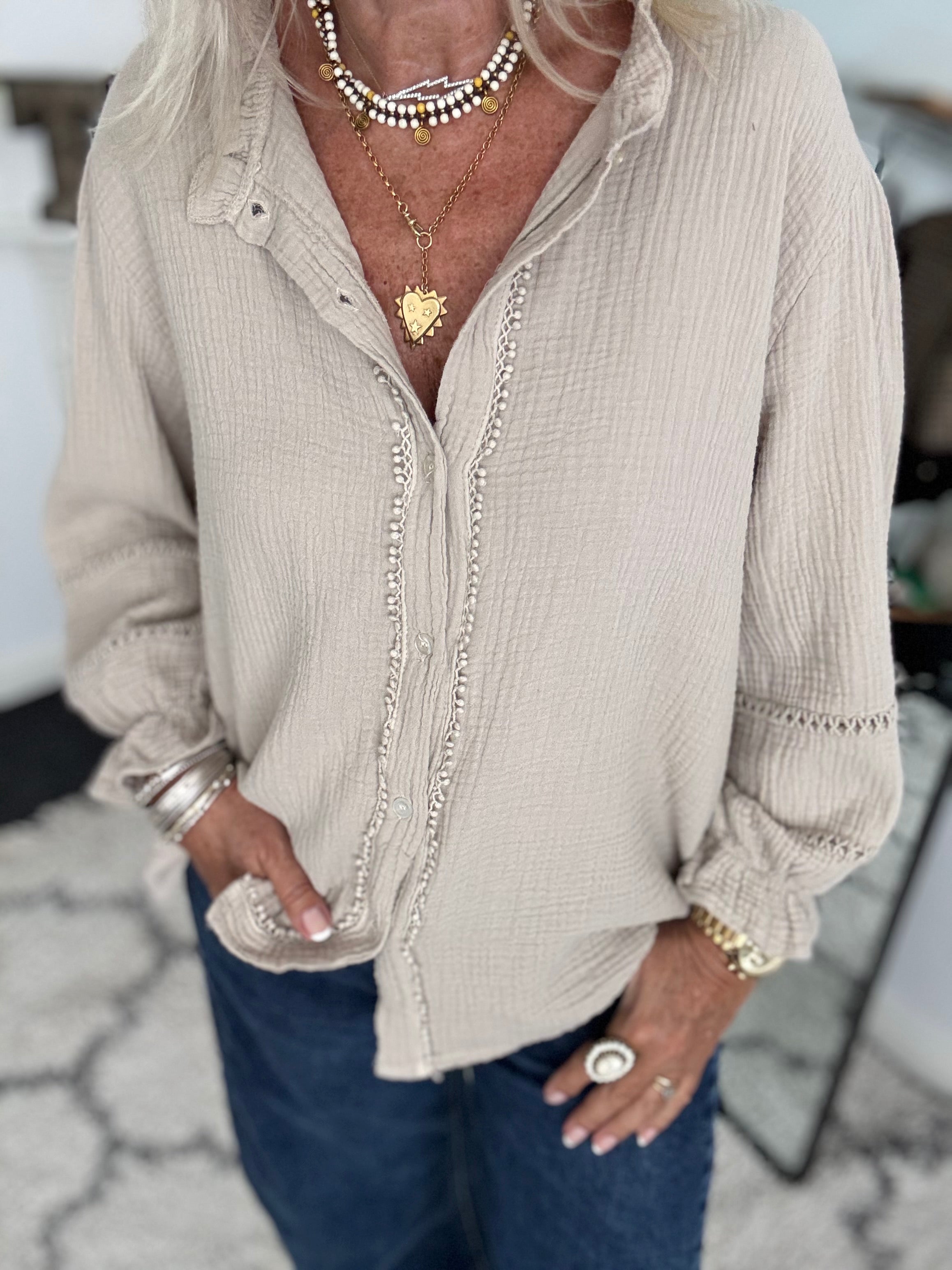 Detailed Cheesecloth Shirt in Stone