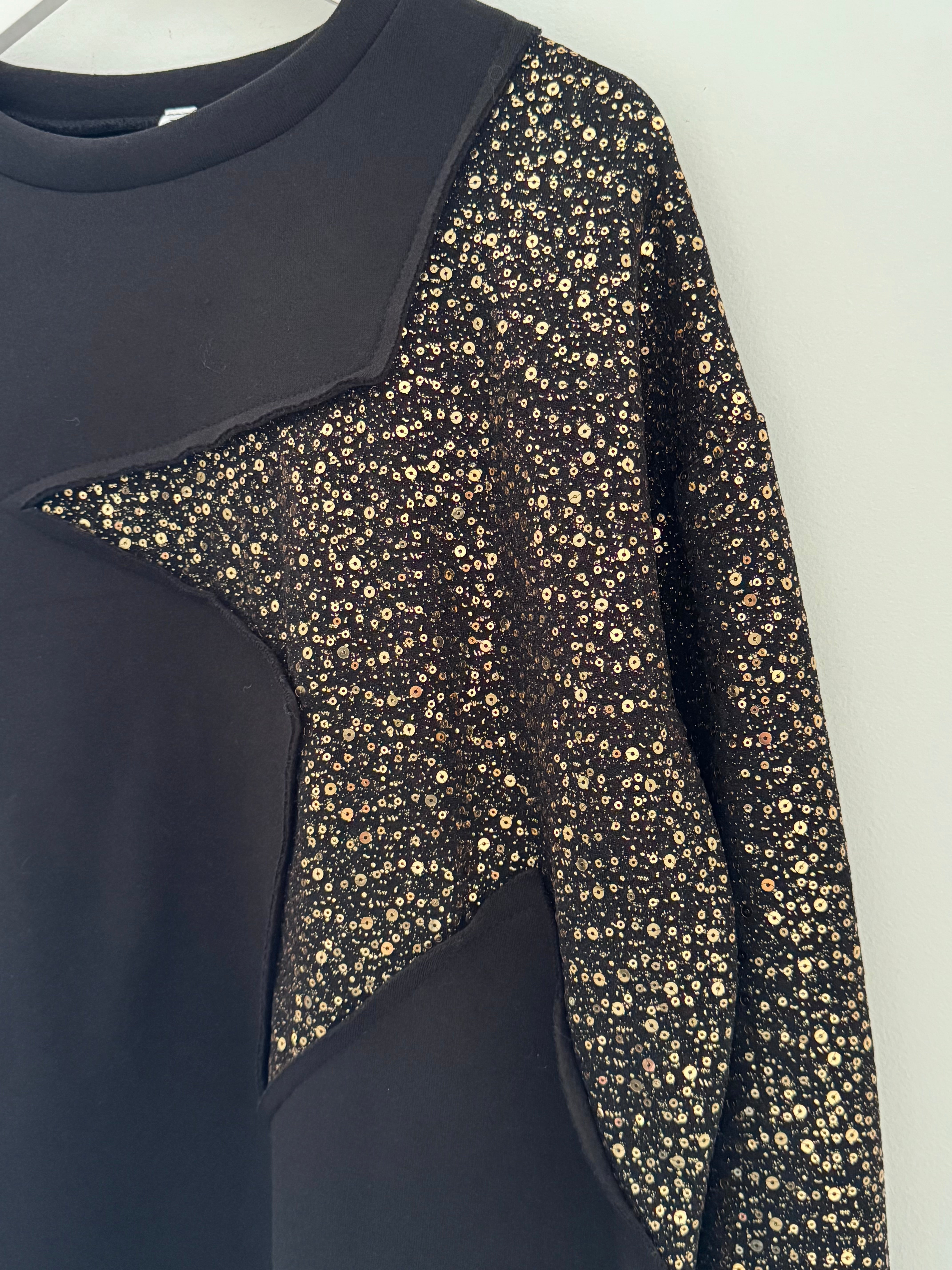 Sequin Star Sweatshirt in Black & Gold