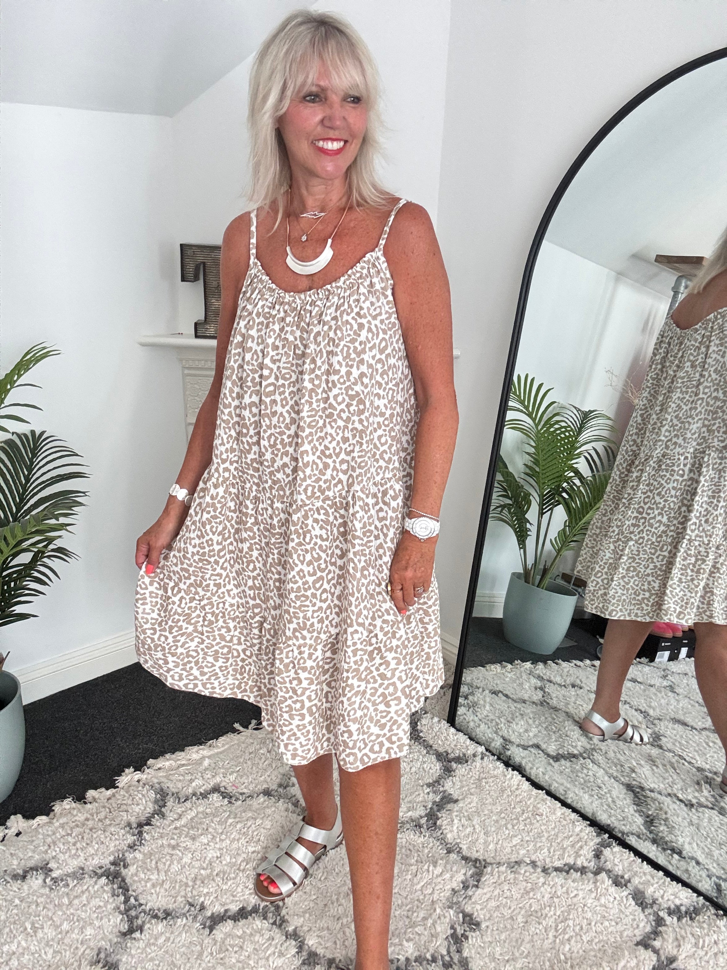 Leopard Cheesecloth Dress in Mocha & White