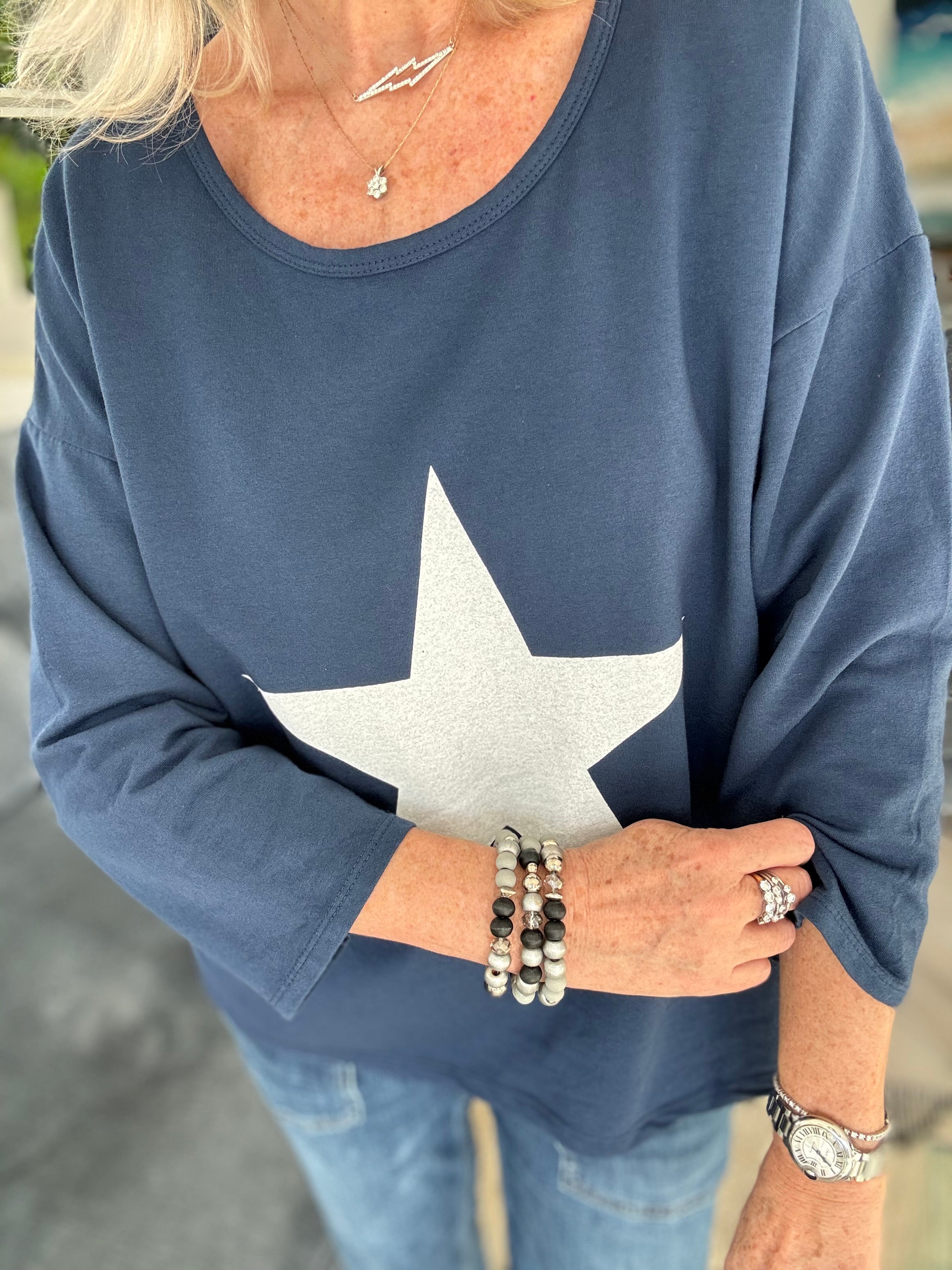 Triple Beaded Bracelet Stack in Black & Grey