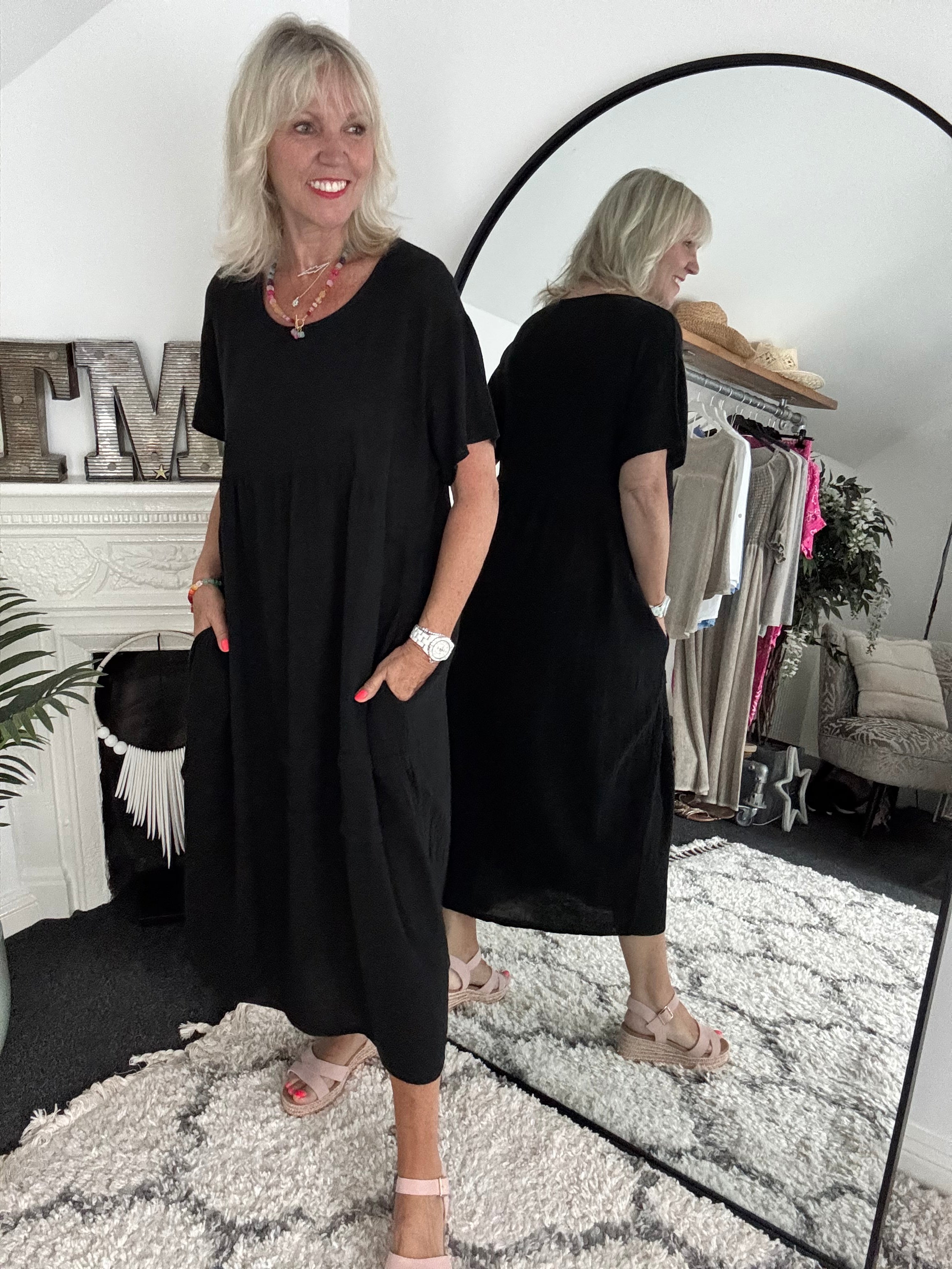 Cotton & Linen Cocoon Dress in Black