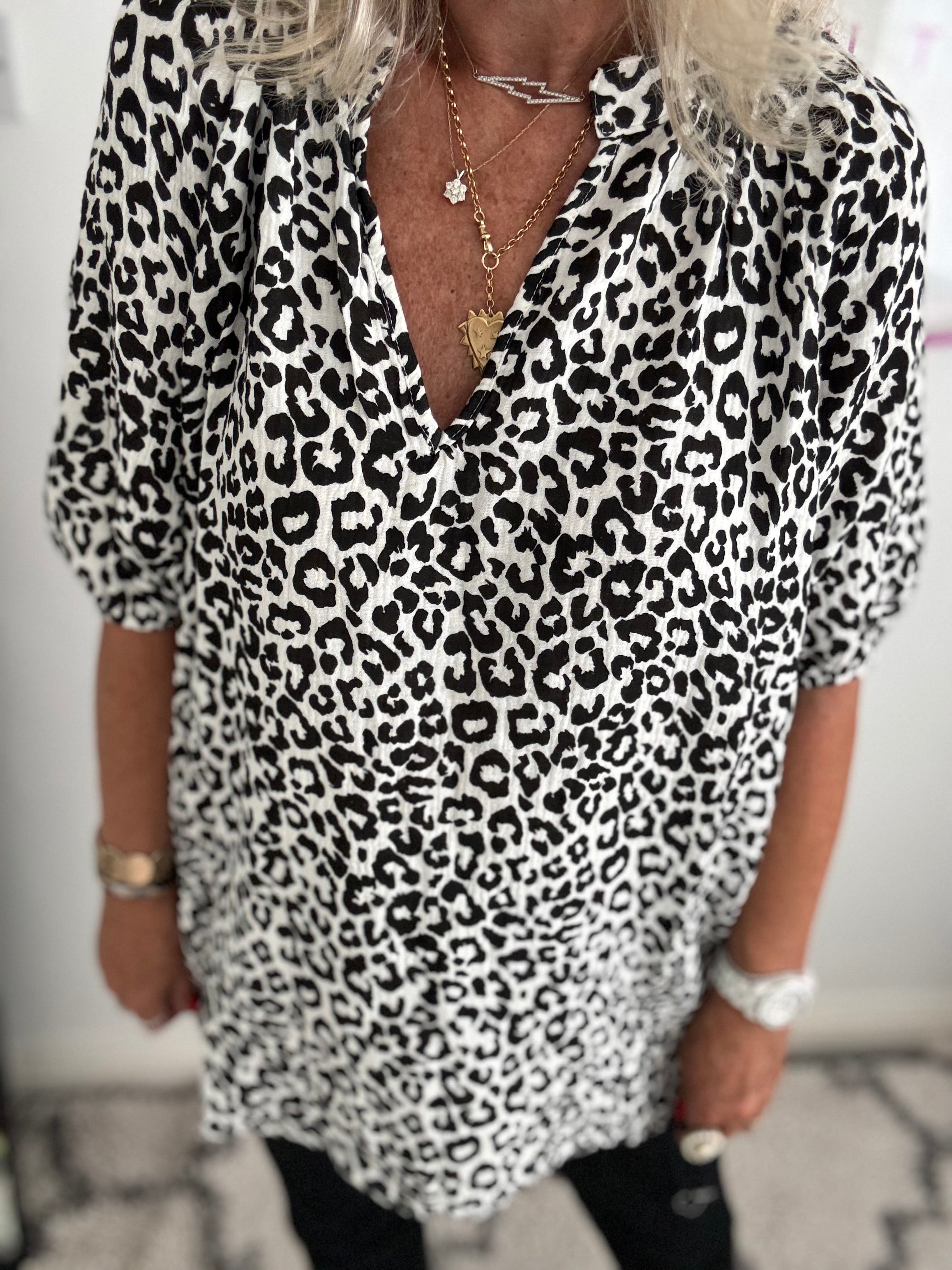 Oversized Cheesecloth Top in Leopard Print