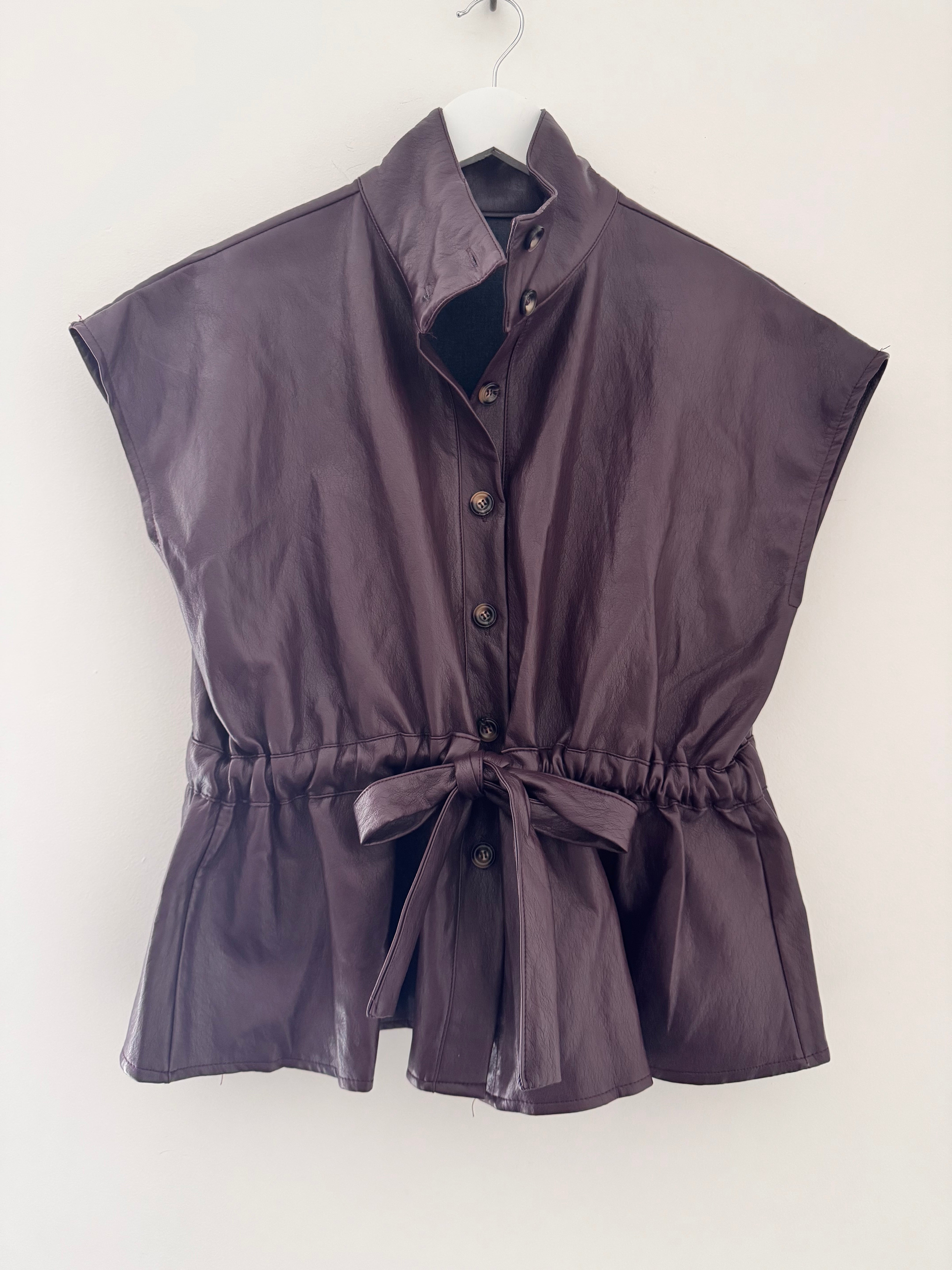 Designer Leather Gilet in Plum