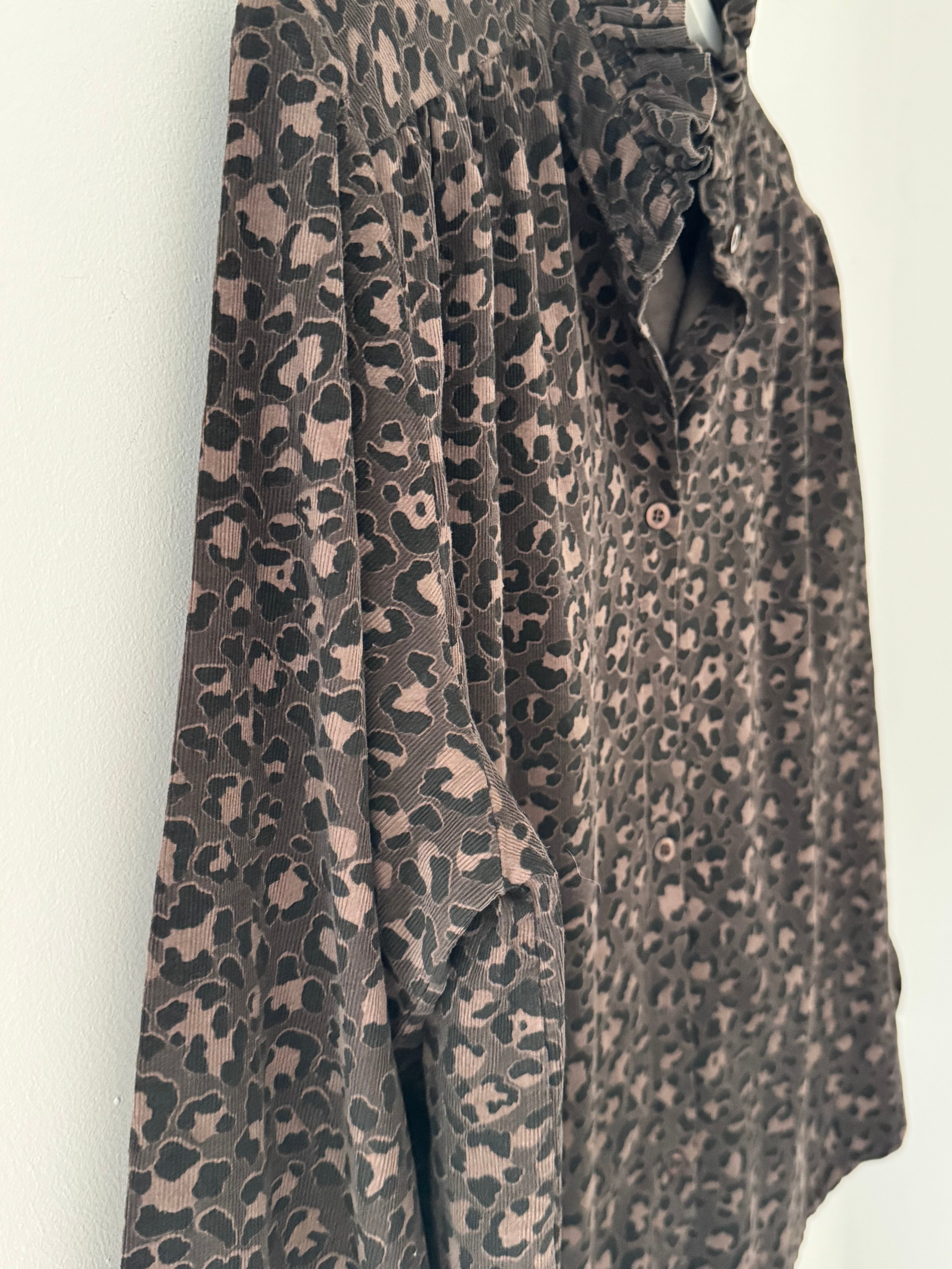 Needlecord Ruffle Blouse in Cocoa Leopard