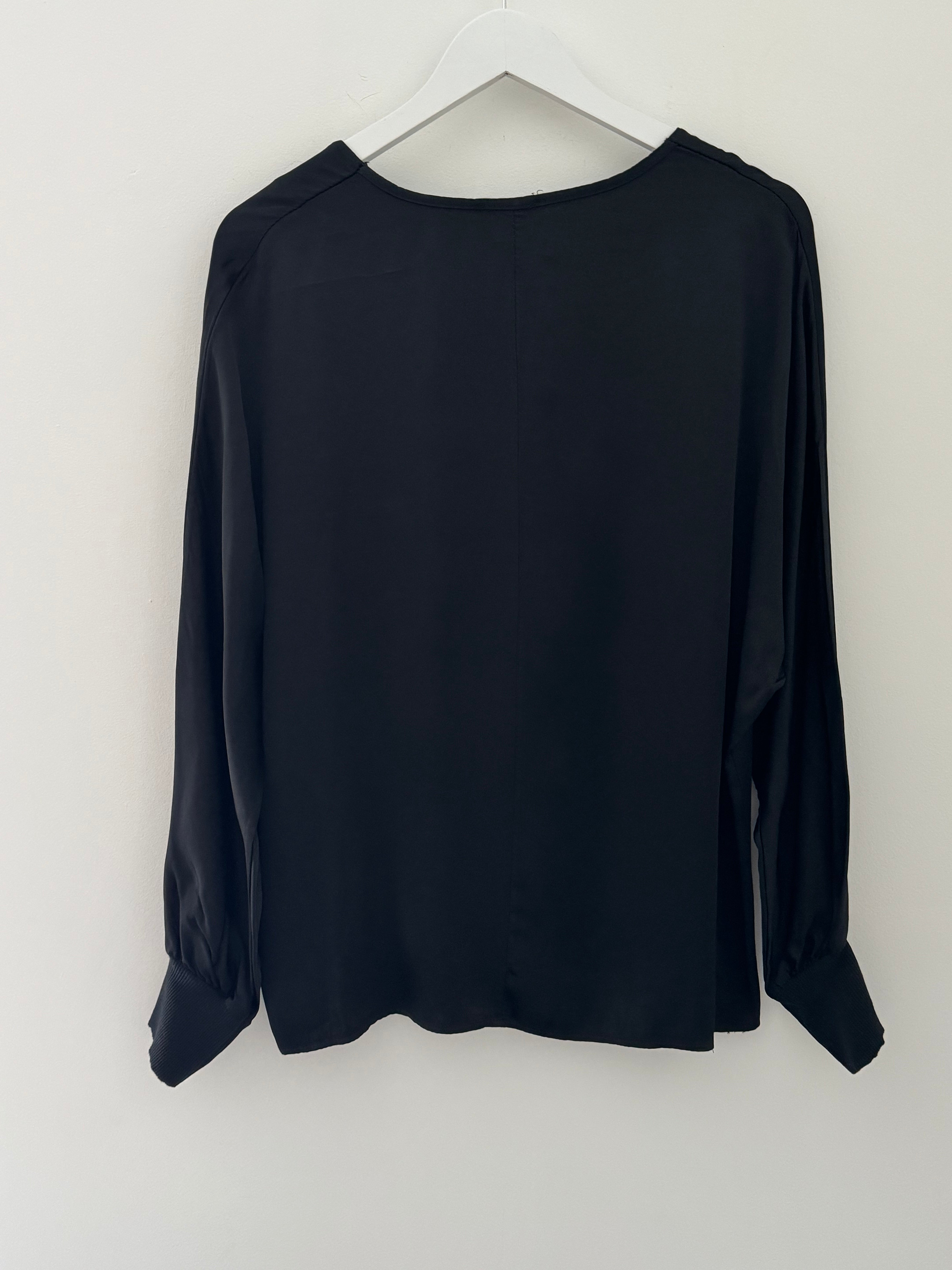 Silky V Neck Blouse in Black