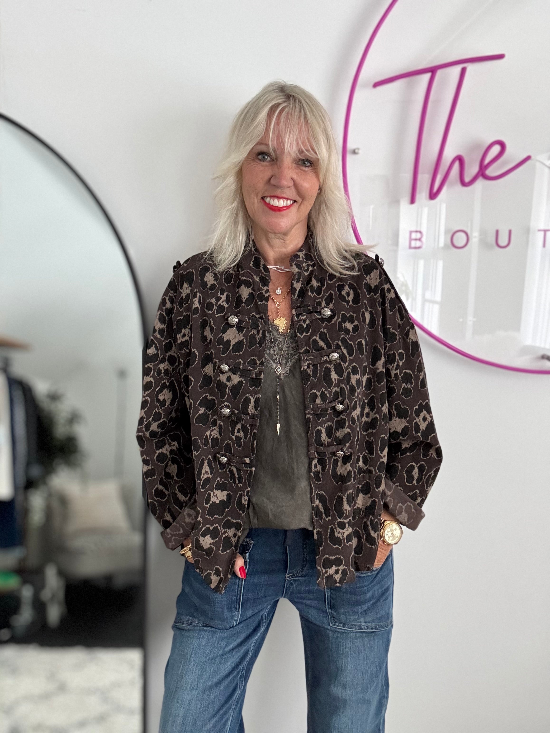 Needlecord Military Jacket in Mocha Leopard