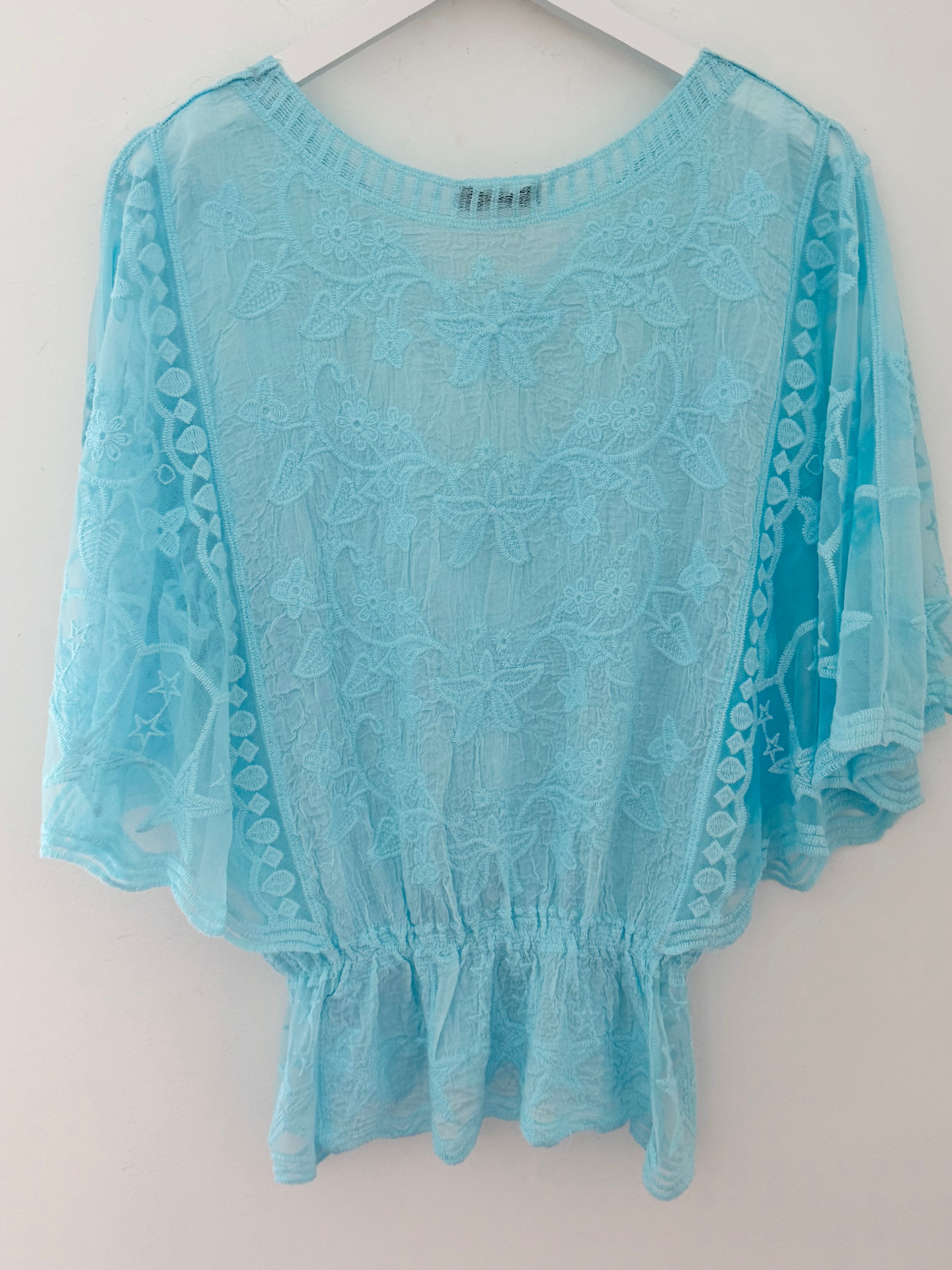 Lace Butterfly & Star Top in Aqua
