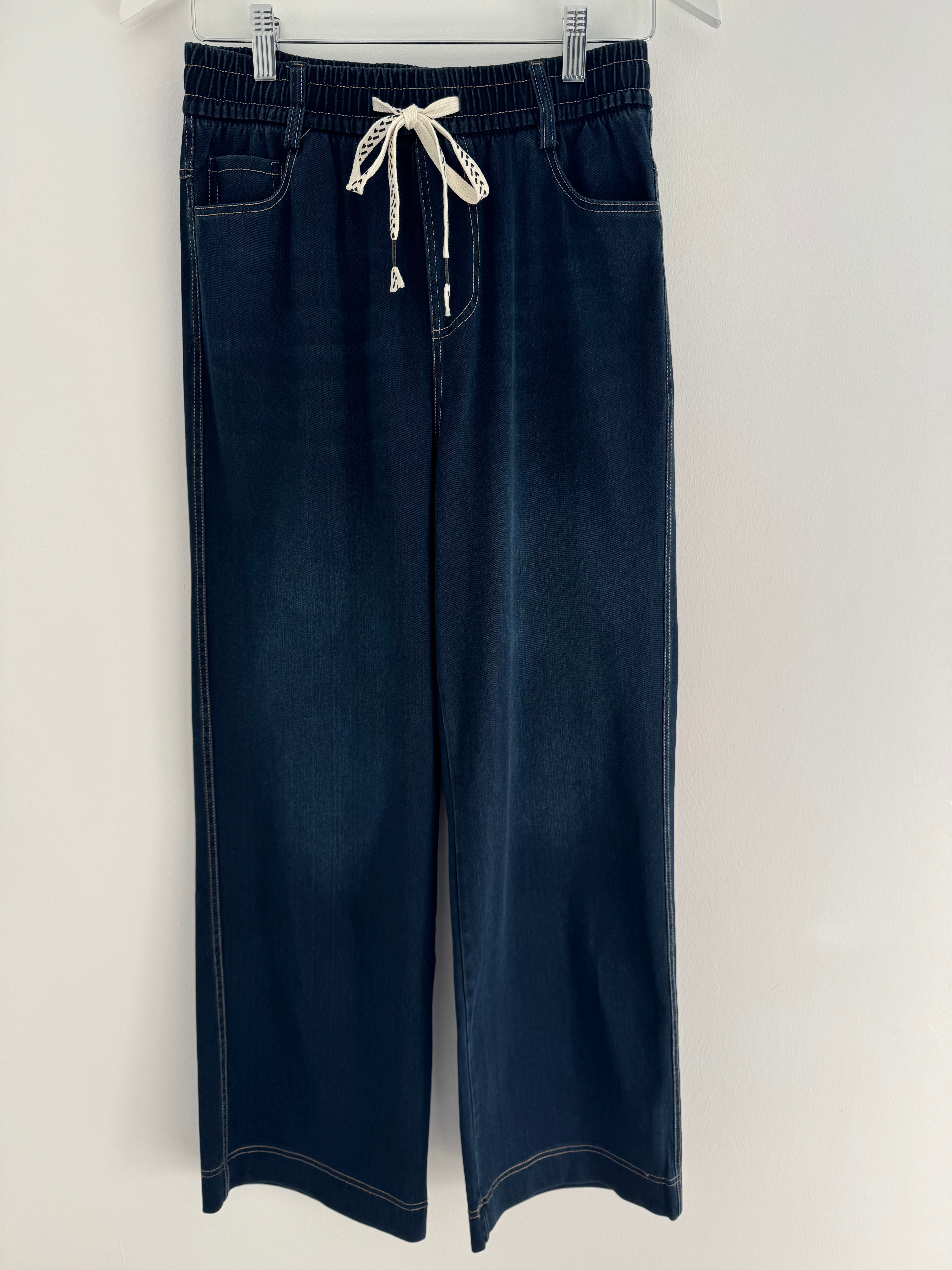 Stretch Wide Leg Joggers in Dark Denim
