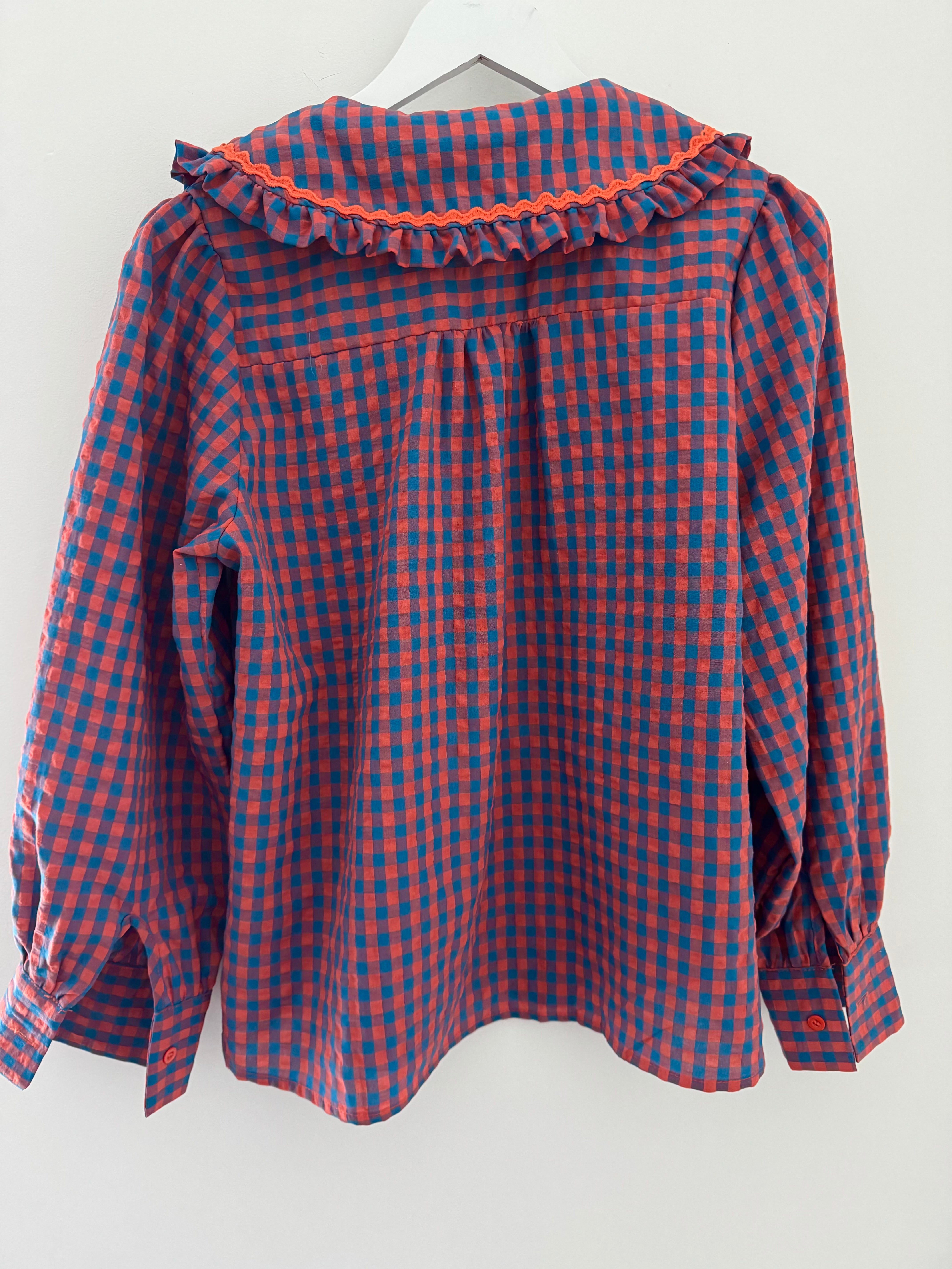 Collared Check Shirt in Orange & Blue