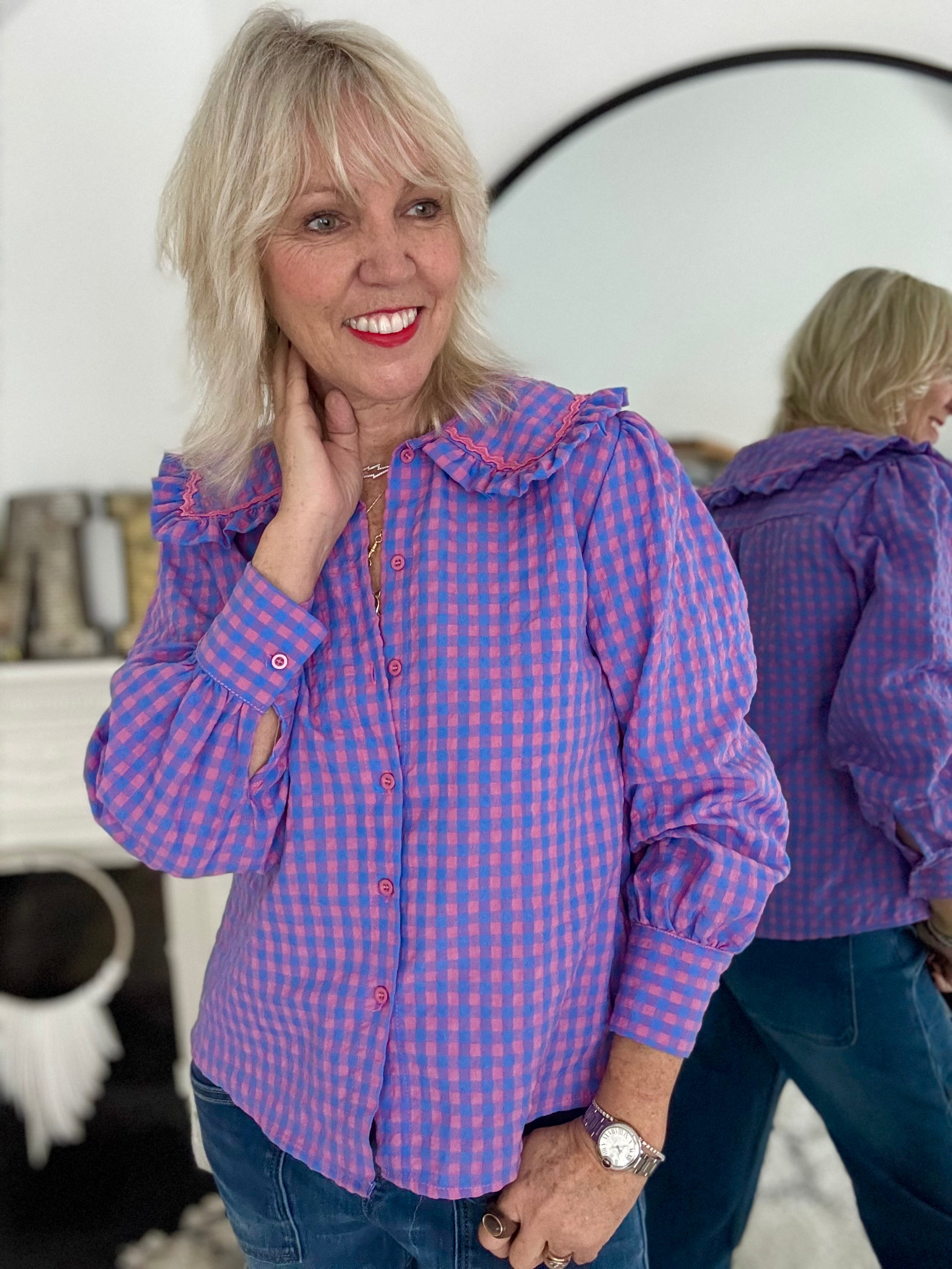 Collared Check Shirt in Lilac & Blue