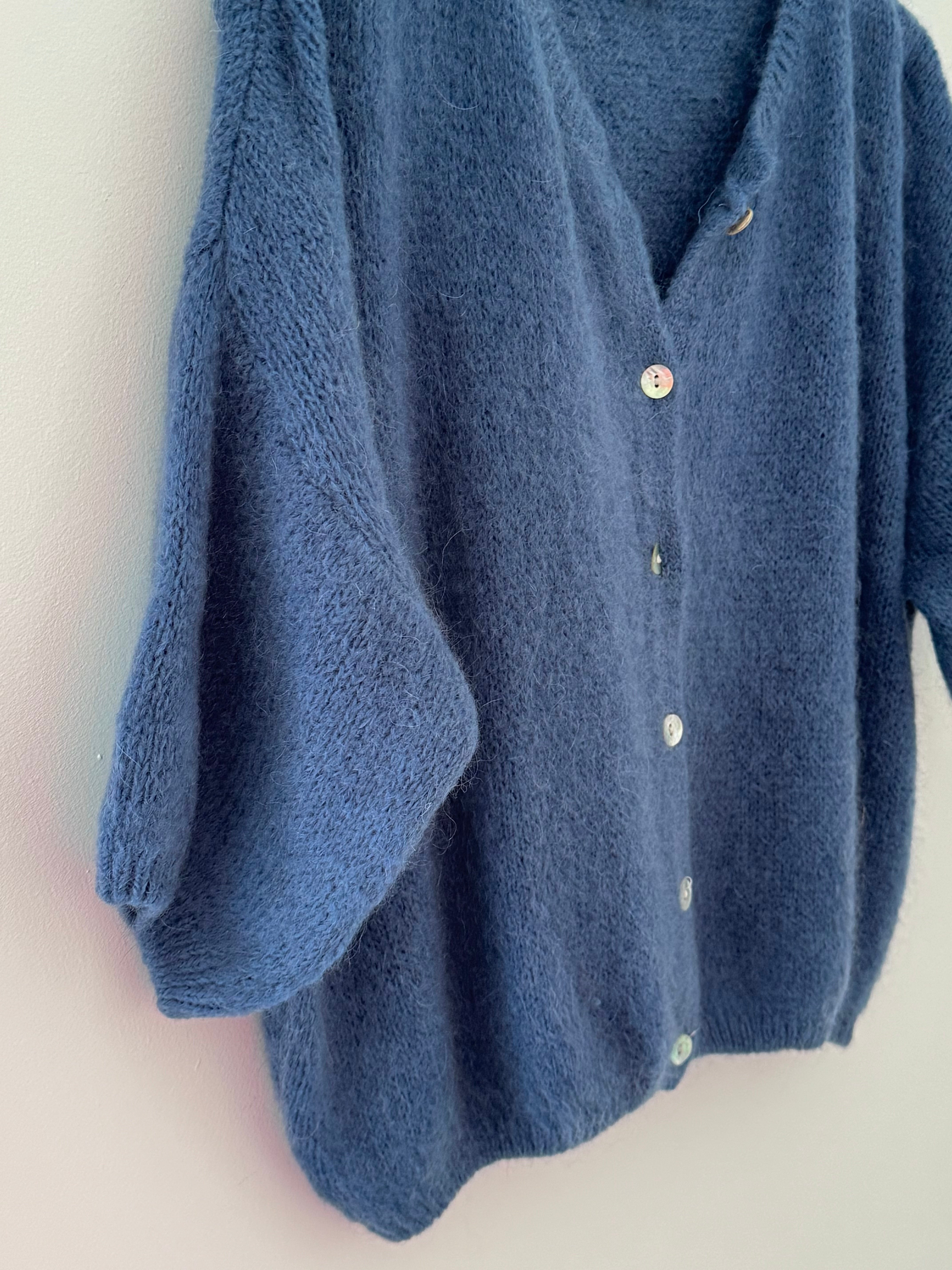 Cropped Sleeve Buttoned Cardi in Soft Denim