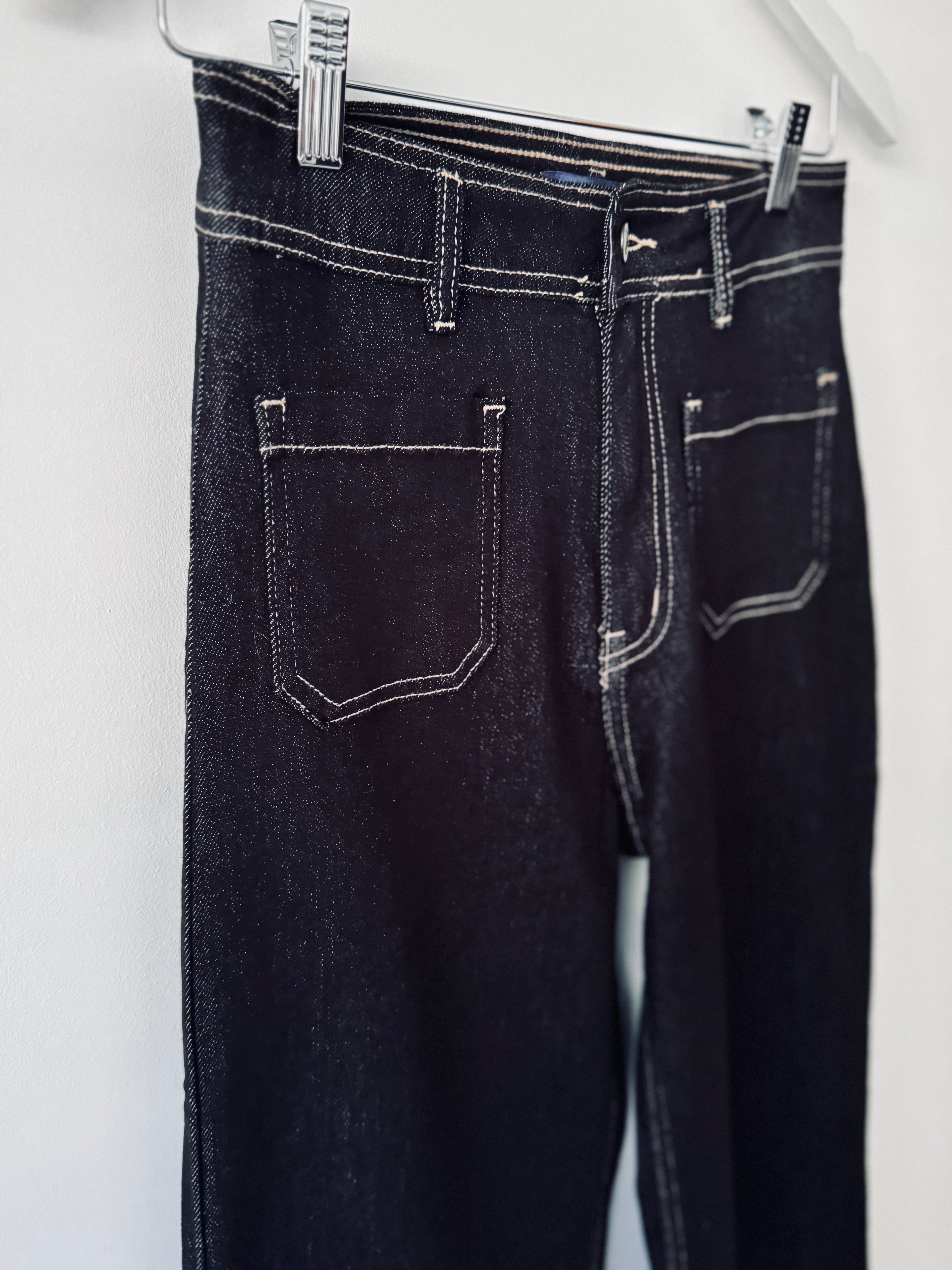 Slim Flare Stretch Jeans with Pockets in Black