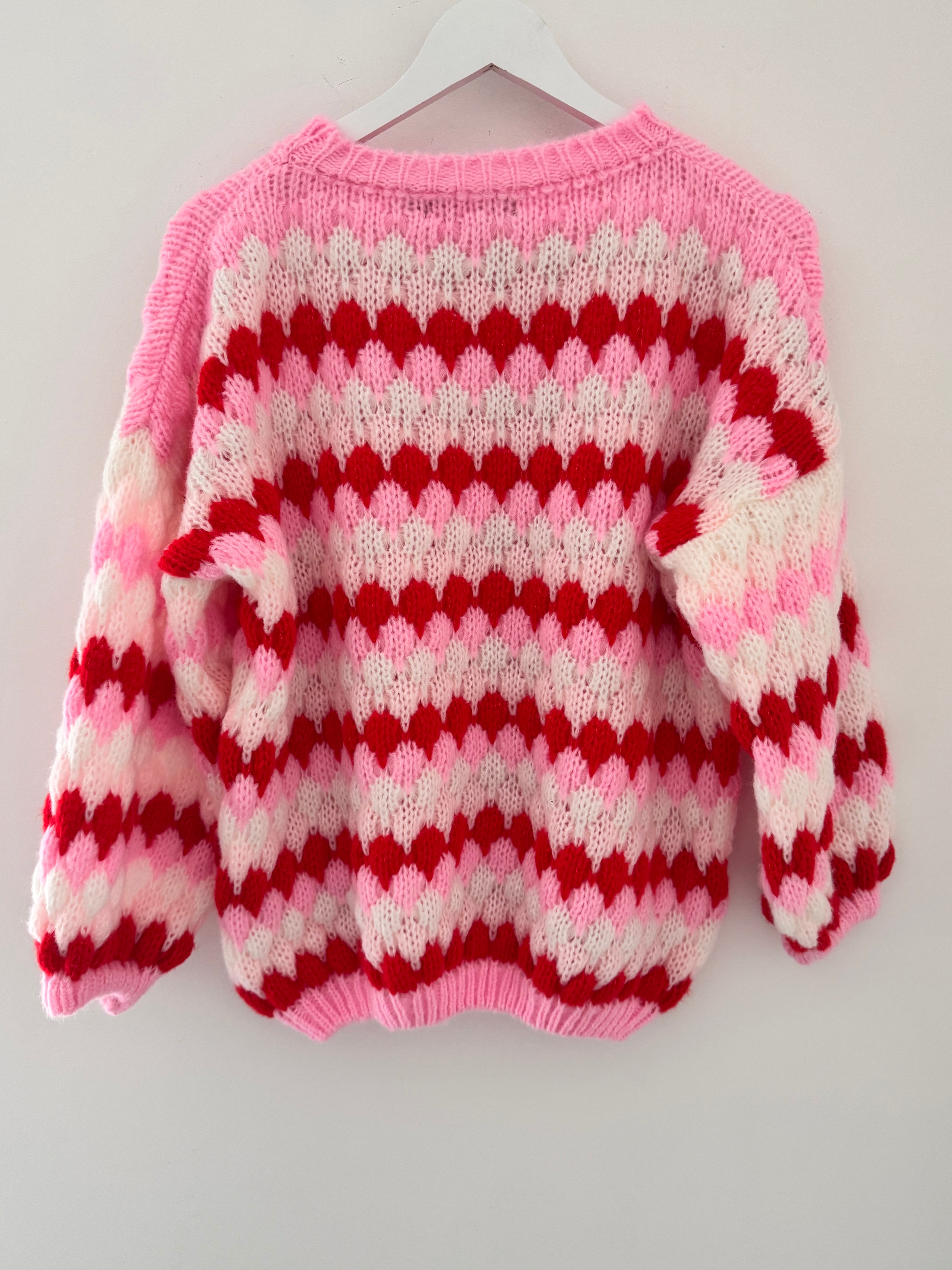 Waffle Knit Jumper in Pink & Red