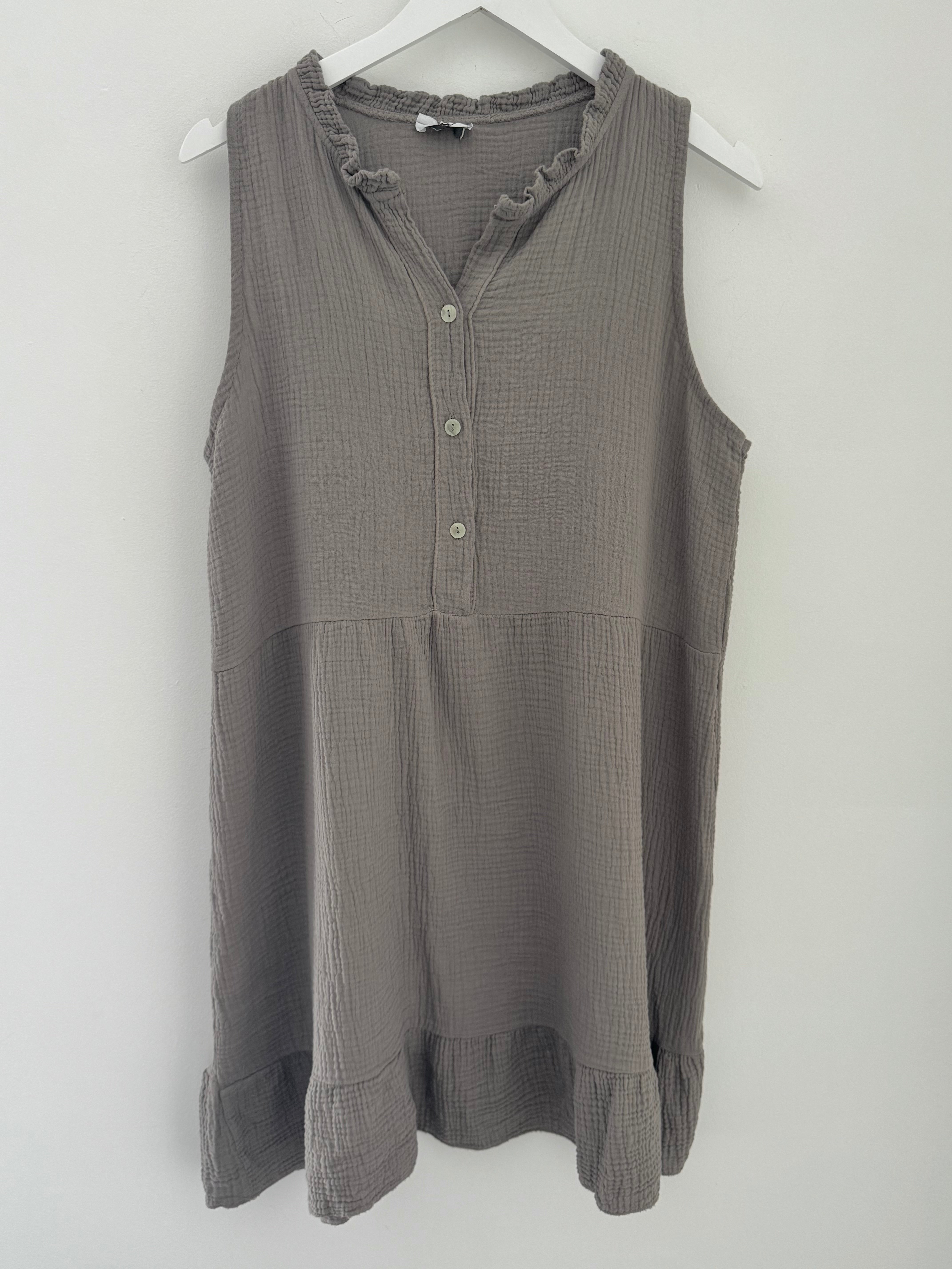 Cheesecloth Dress with Button Front in Mocha